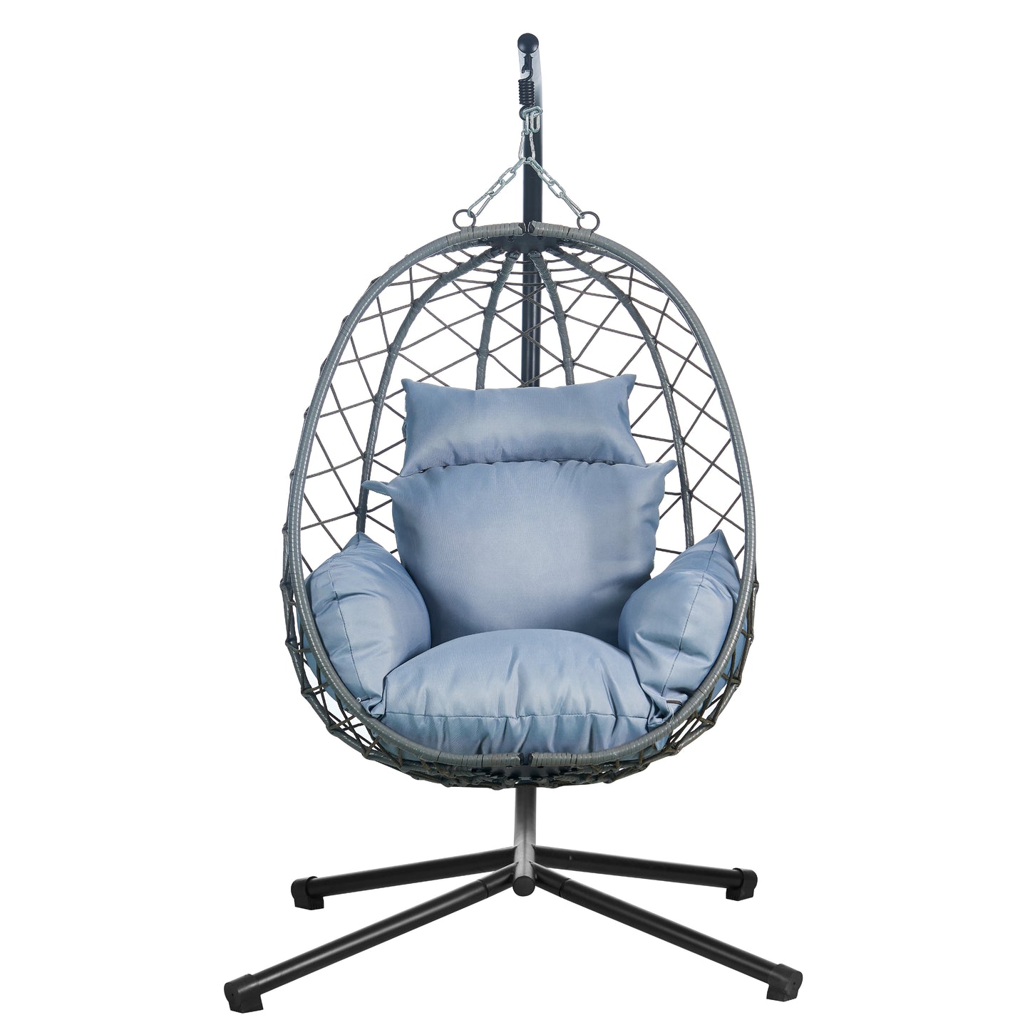 Summit Outdoor Single Person Egg Swing Chair in Grey Steel Frame With Removable Cushions