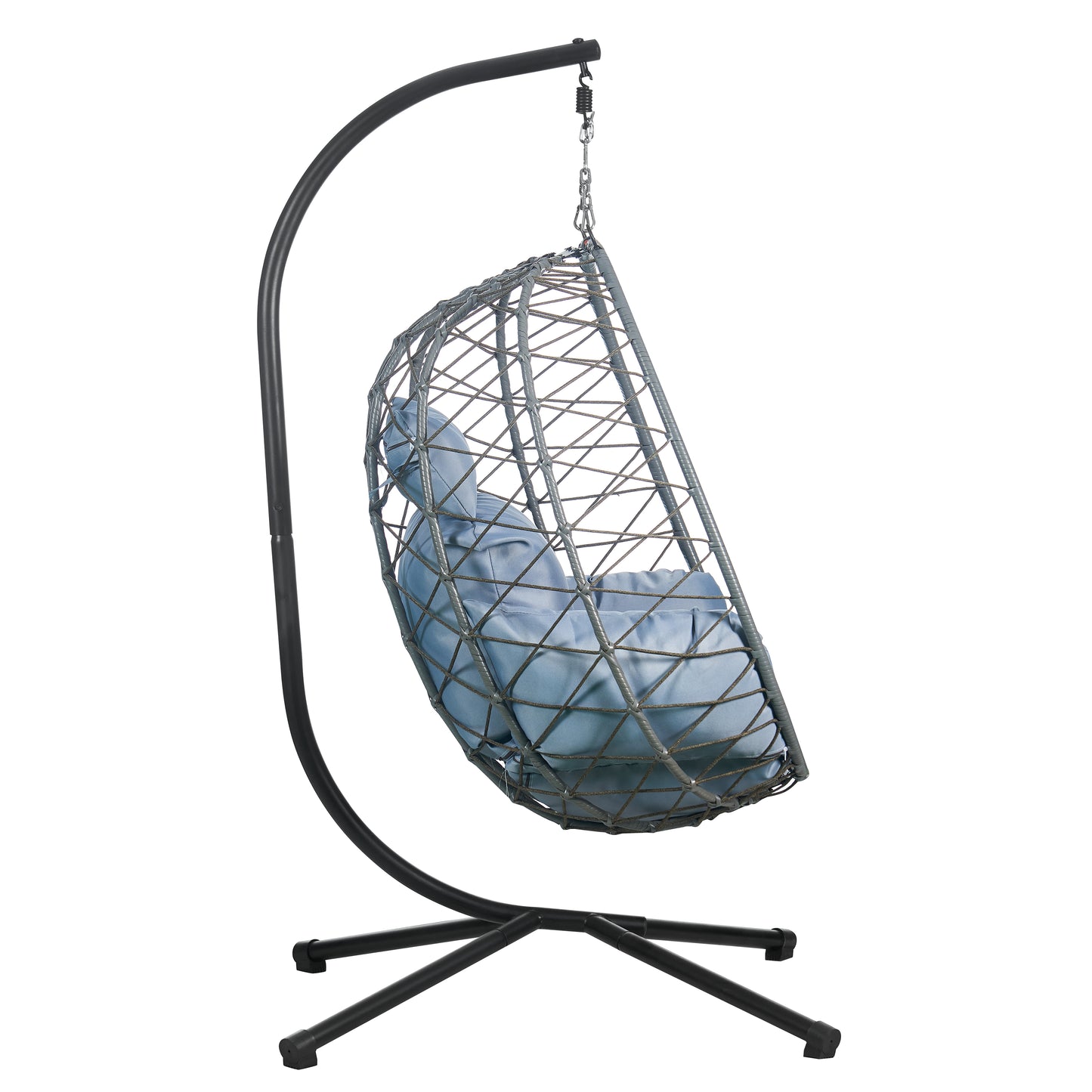Summit Outdoor Single Person Egg Swing Chair in Grey Steel Frame With Removable Cushions