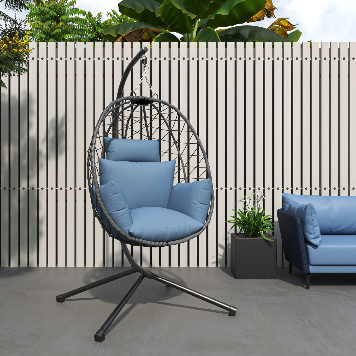 Summit Outdoor Single Person Egg Swing Chair in Grey Steel Frame With Removable Cushions