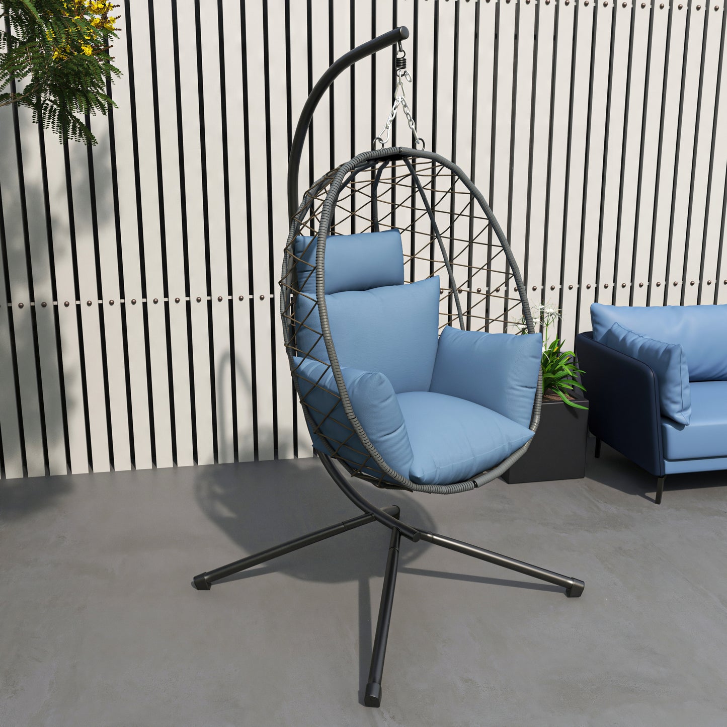 Summit Outdoor Single Person Egg Swing Chair in Grey Steel Frame With Removable Cushions