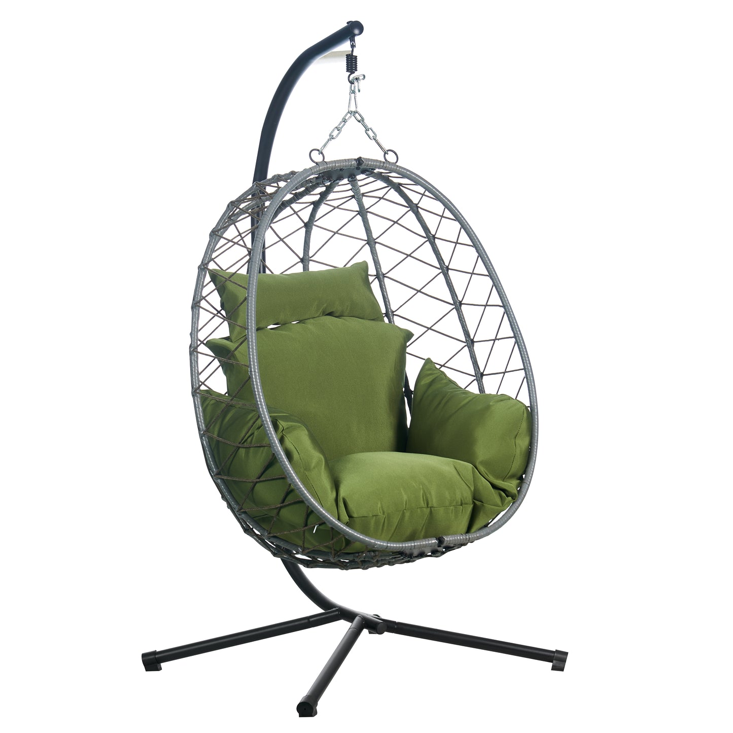 Summit Outdoor Single Person Egg Swing Chair in Grey Steel Frame With Removable Cushions