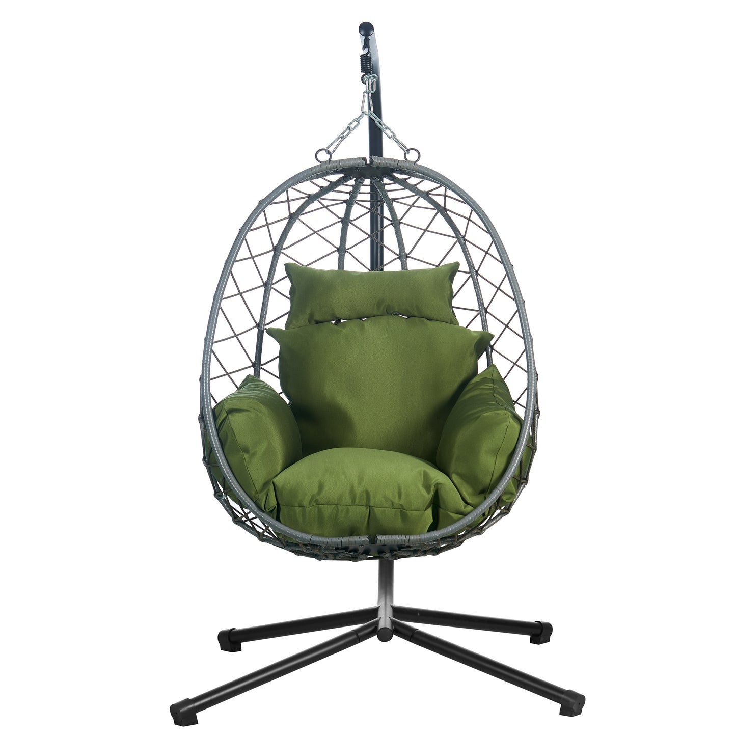 Summit Outdoor Single Person Egg Swing Chair in Grey Steel Frame With Removable Cushions