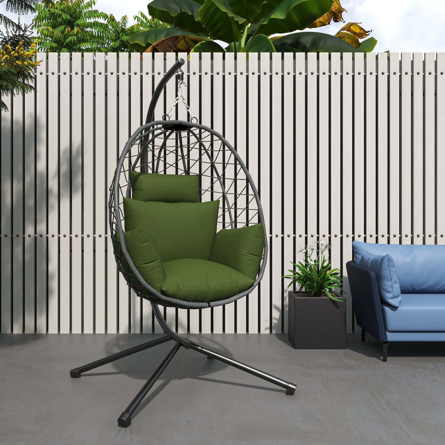 Summit Outdoor Single Person Egg Swing Chair in Grey Steel Frame With Removable Cushions