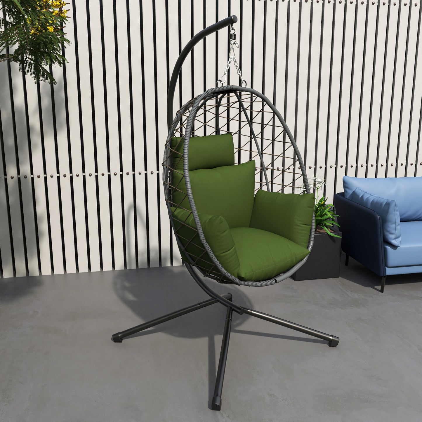 Summit Outdoor Single Person Egg Swing Chair in Grey Steel Frame With Removable Cushions