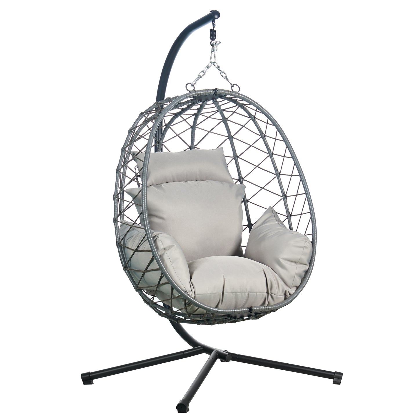 Summit Outdoor Single Person Egg Swing Chair in Grey Steel Frame With Removable Cushions
