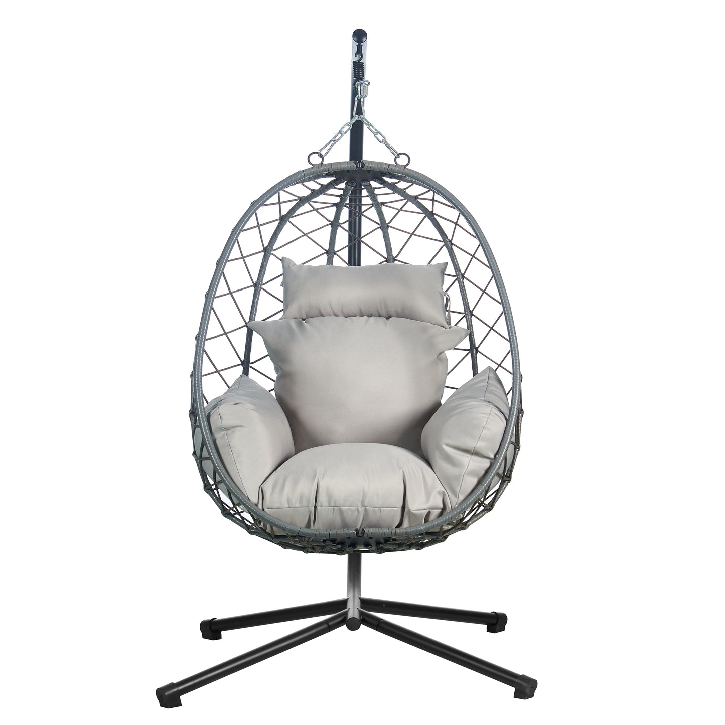 Summit Outdoor Single Person Egg Swing Chair in Grey Steel Frame With Removable Cushions