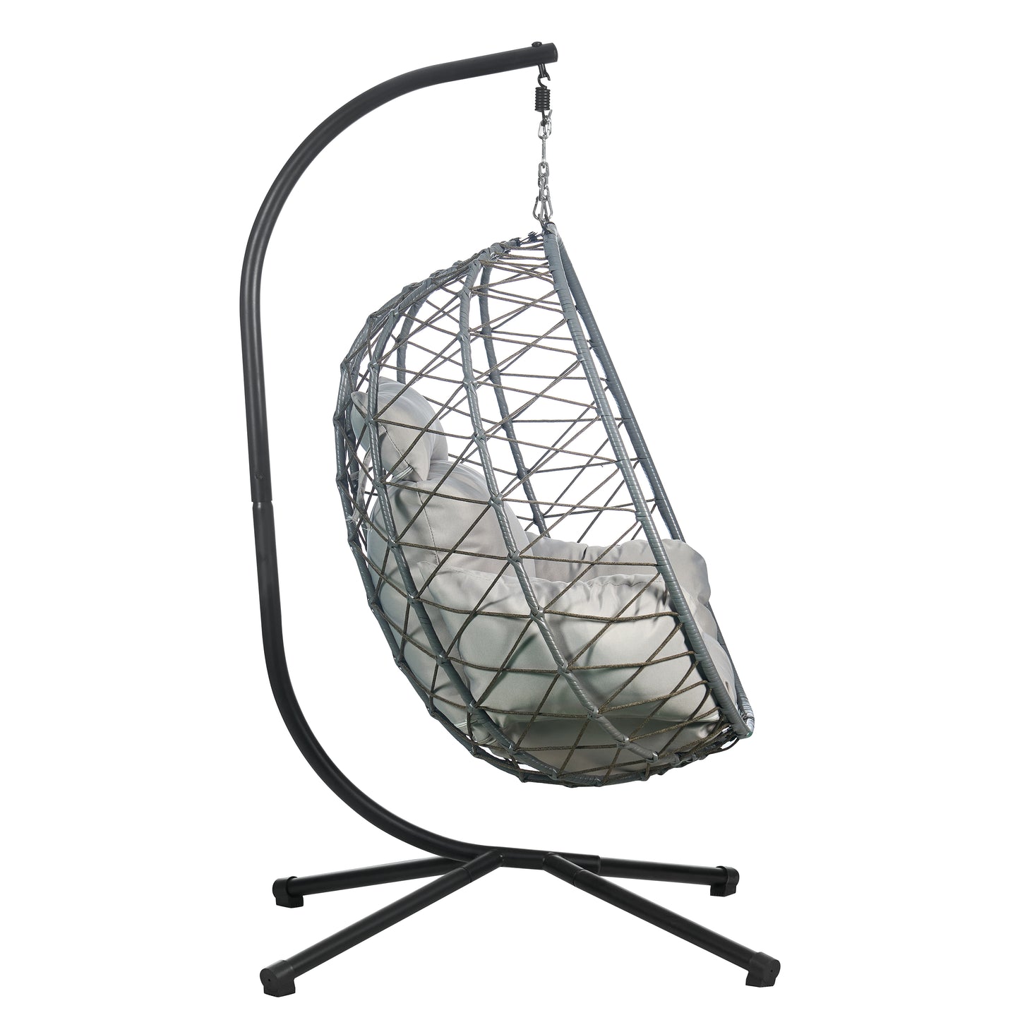 Summit Outdoor Single Person Egg Swing Chair in Grey Steel Frame With Removable Cushions