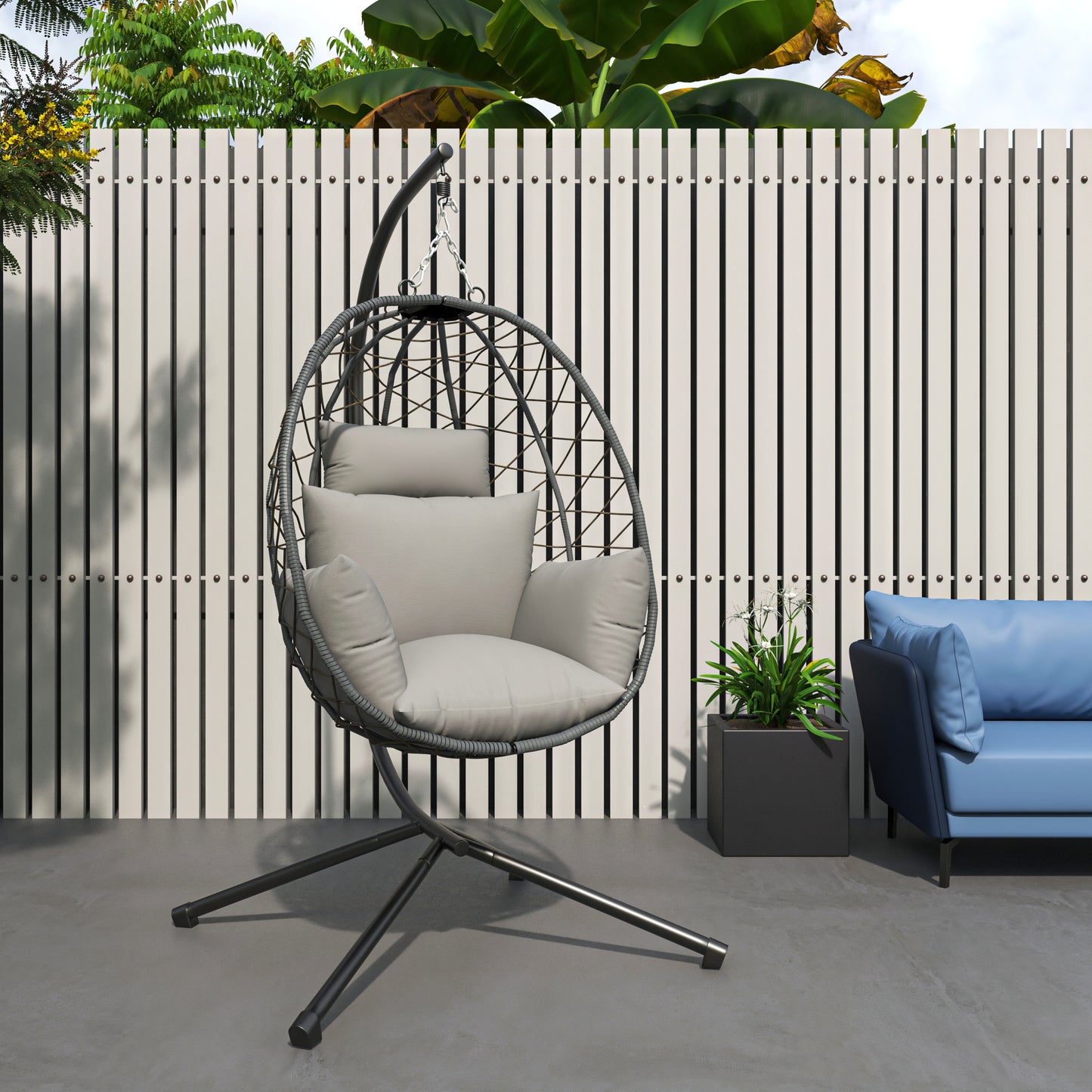 Summit Outdoor Single Person Egg Swing Chair in Grey Steel Frame With Removable Cushions