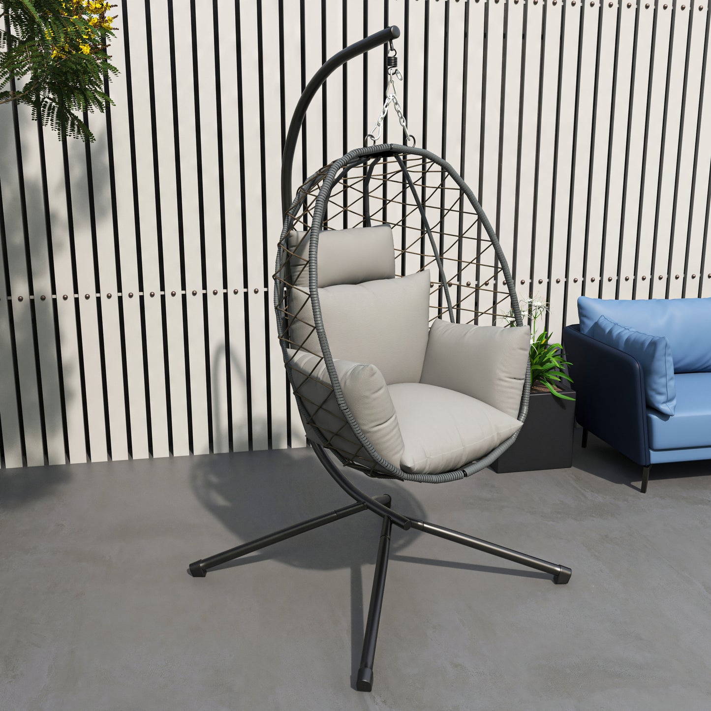 Summit Outdoor Single Person Egg Swing Chair in Grey Steel Frame With Removable Cushions