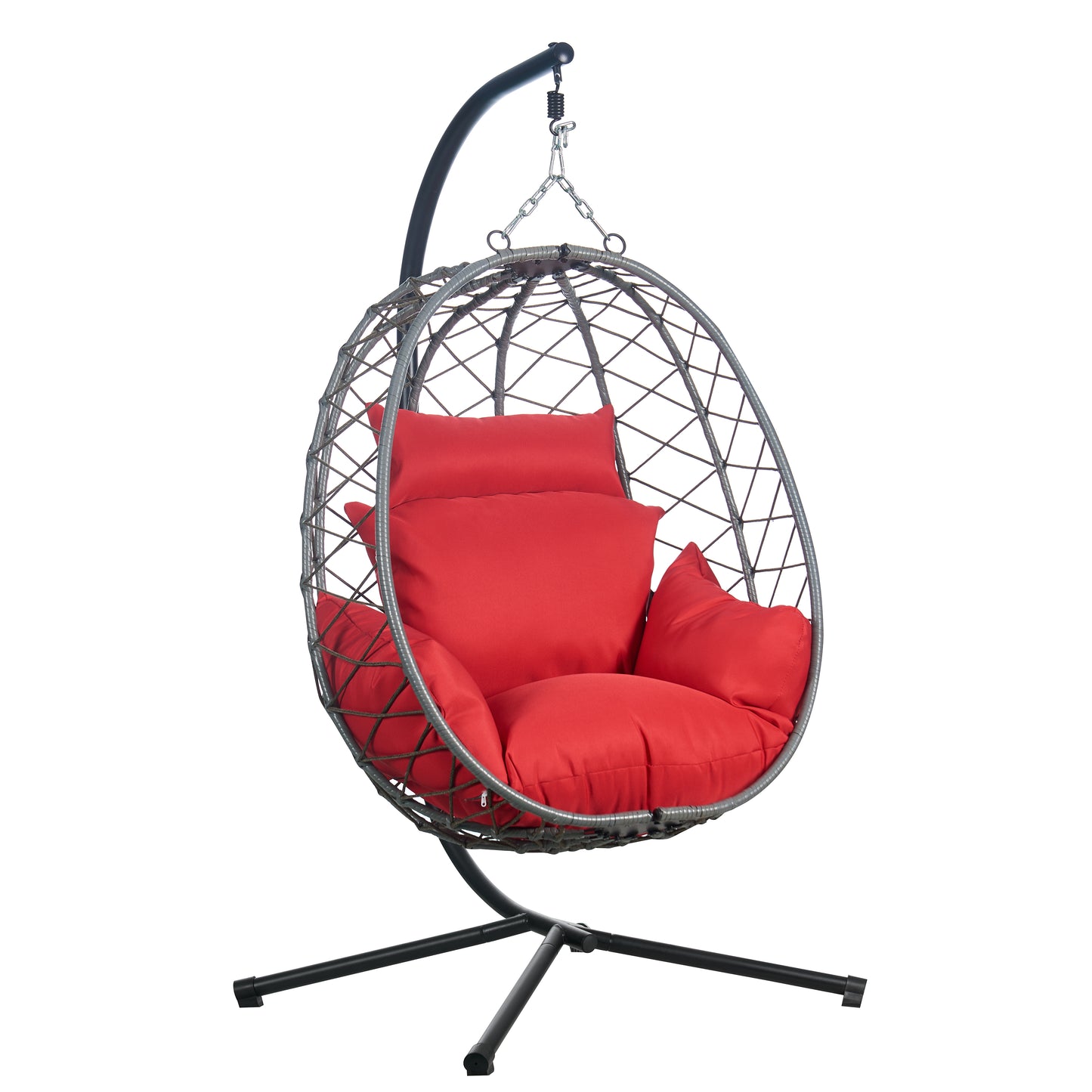 Summit Outdoor Single Person Egg Swing Chair in Grey Steel Frame With Removable Cushions