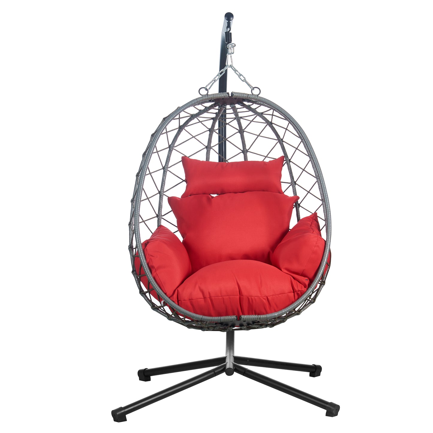 Summit Outdoor Single Person Egg Swing Chair in Grey Steel Frame With Removable Cushions