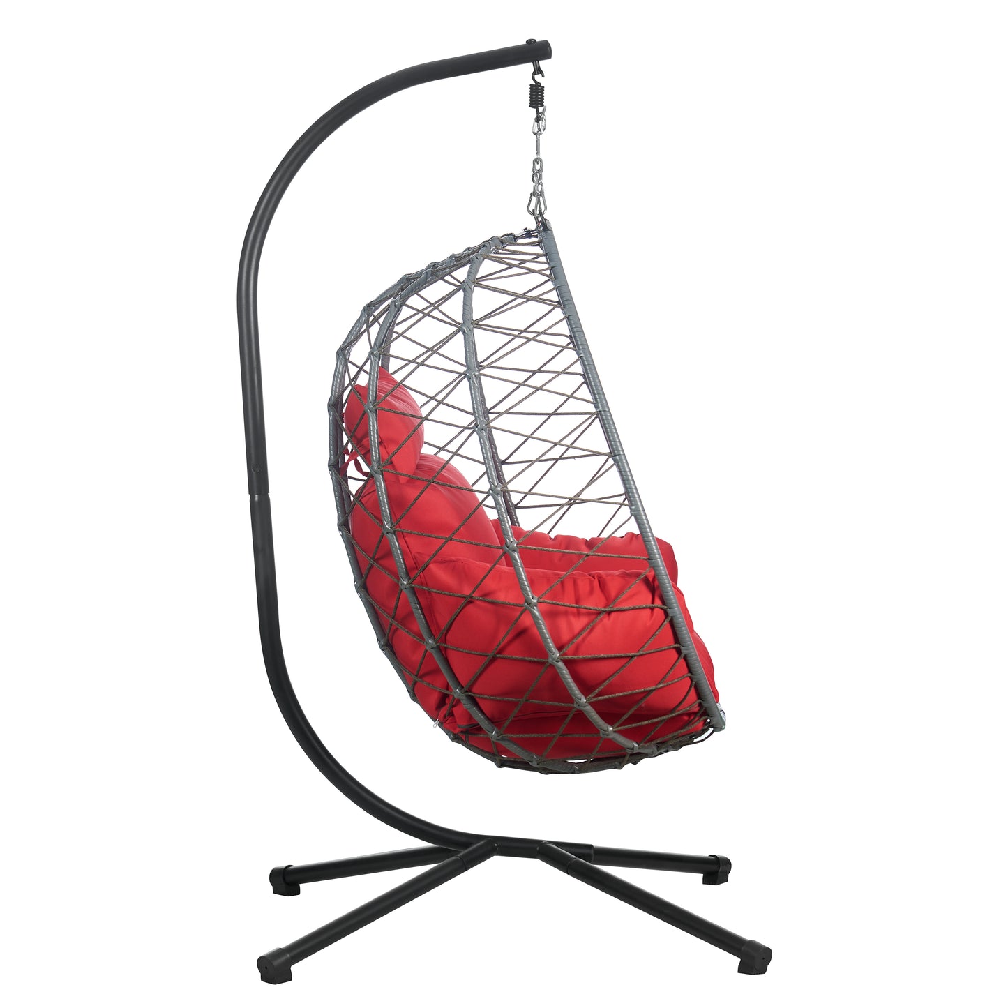 Summit Outdoor Single Person Egg Swing Chair in Grey Steel Frame With Removable Cushions