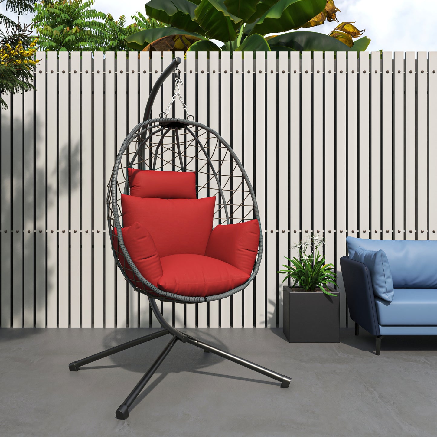 Summit Outdoor Single Person Egg Swing Chair in Grey Steel Frame With Removable Cushions