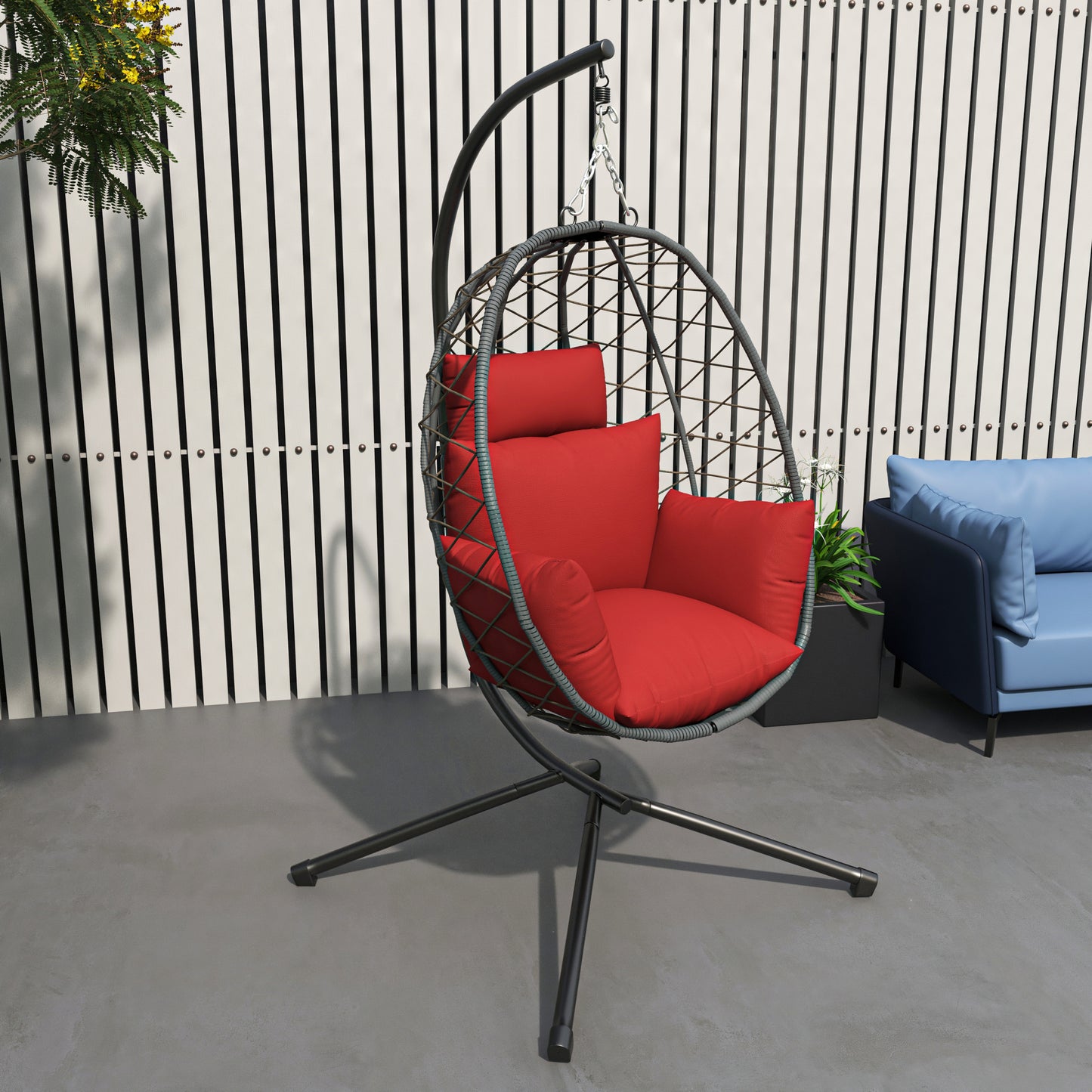 Summit Outdoor Single Person Egg Swing Chair in Grey Steel Frame With Removable Cushions