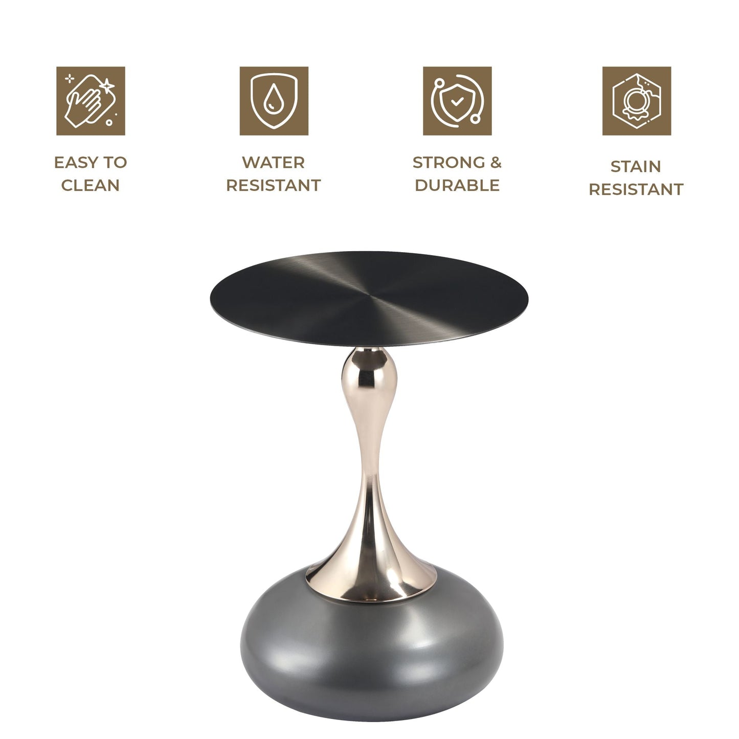 Savoy Wide Side Table with Stainless Steel Top Round Accent Table and Elegant Pedestal Base