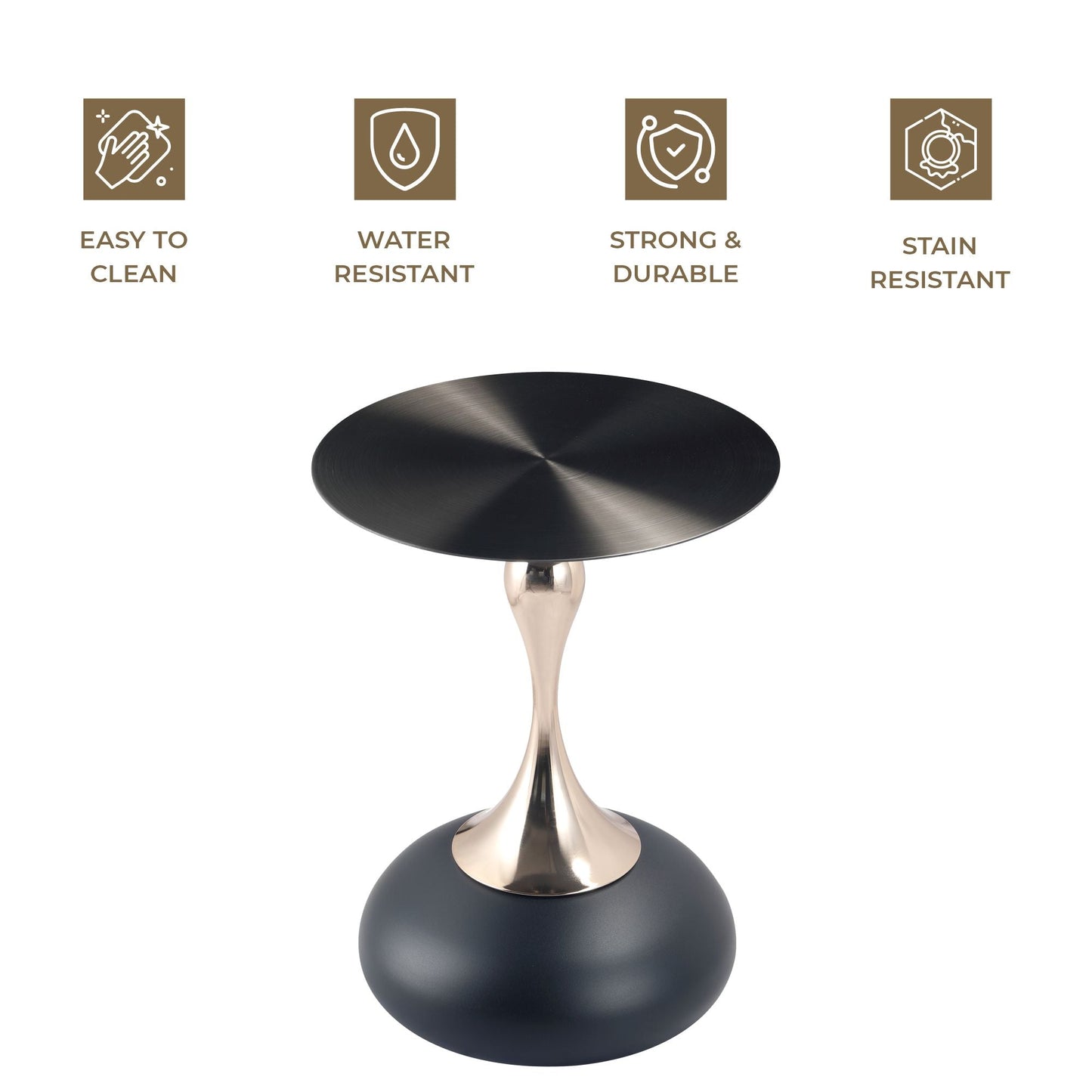 Savoy Wide Side Table with Stainless Steel Top Round Accent Table and Elegant Pedestal Base