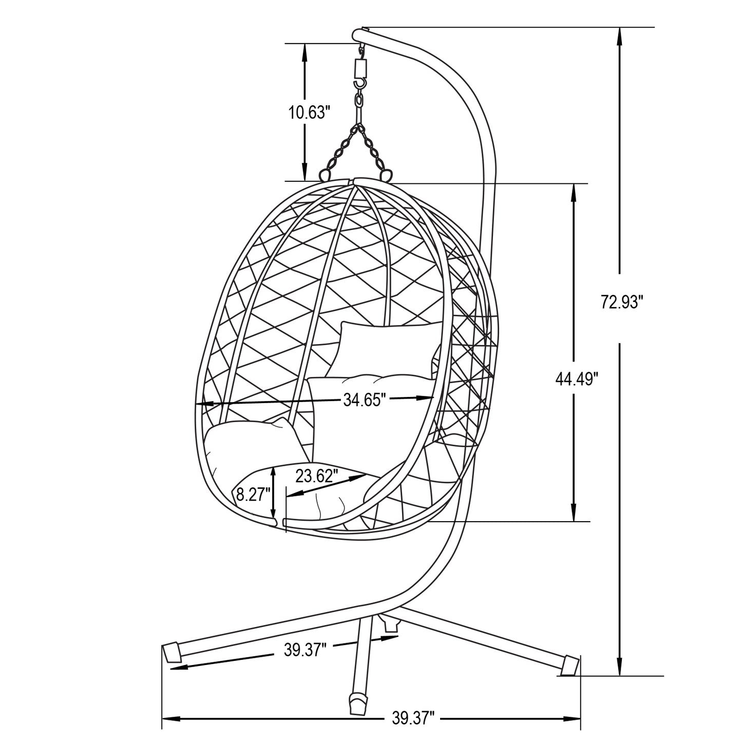 Summit Outdoor Single Person Egg Swing Chair in Grey Steel Frame With Removable Cushions