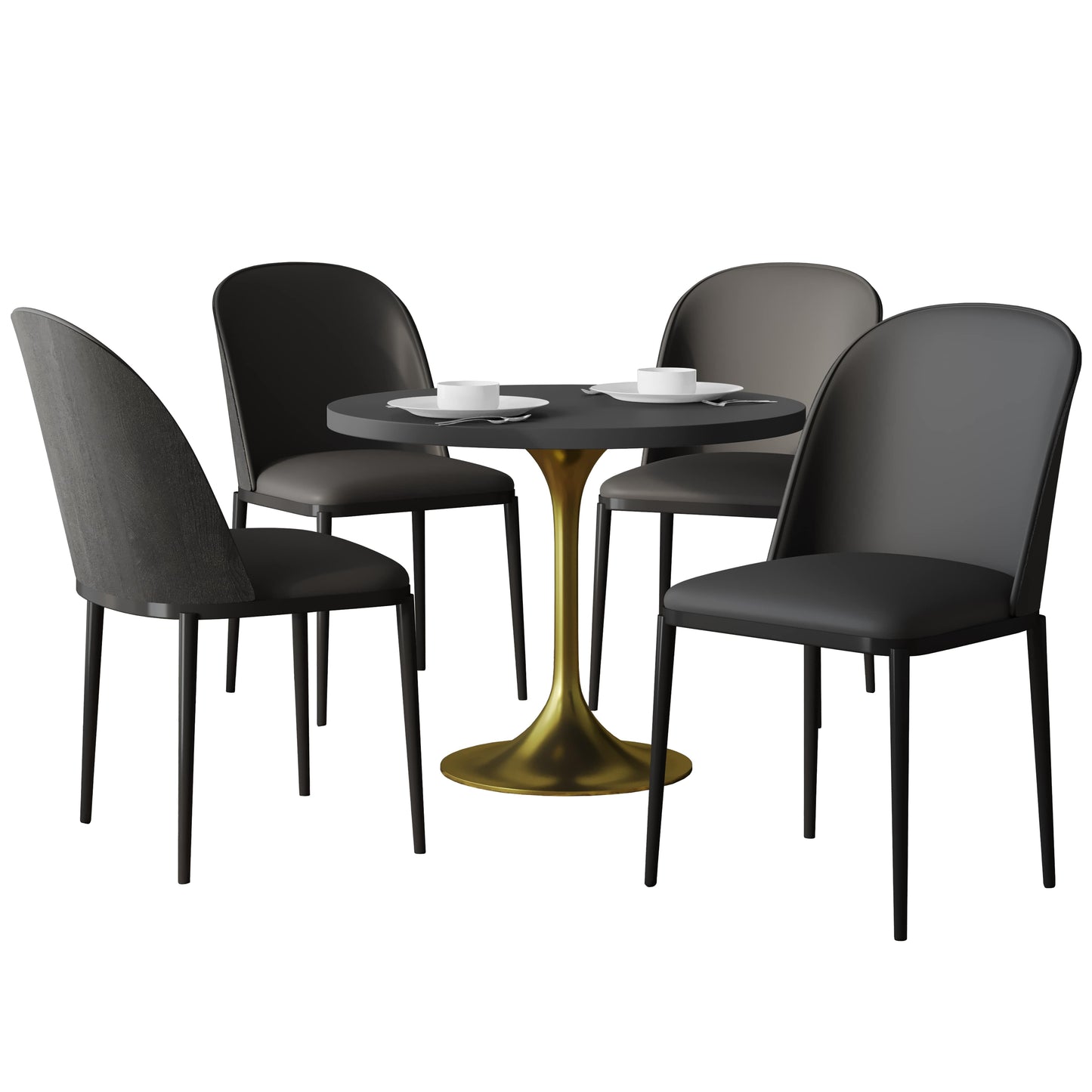 Verve 5-Piece Dining Set with 36" Round MDF Top Table and 4 Velvet Dining Side Chairs