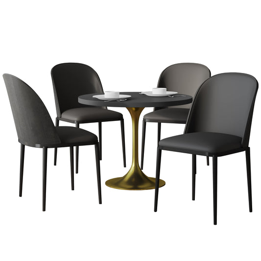 Verve 5-Piece Dining Set with 36" Round MDF Top Table and 4 Velvet Dining Side Chairs