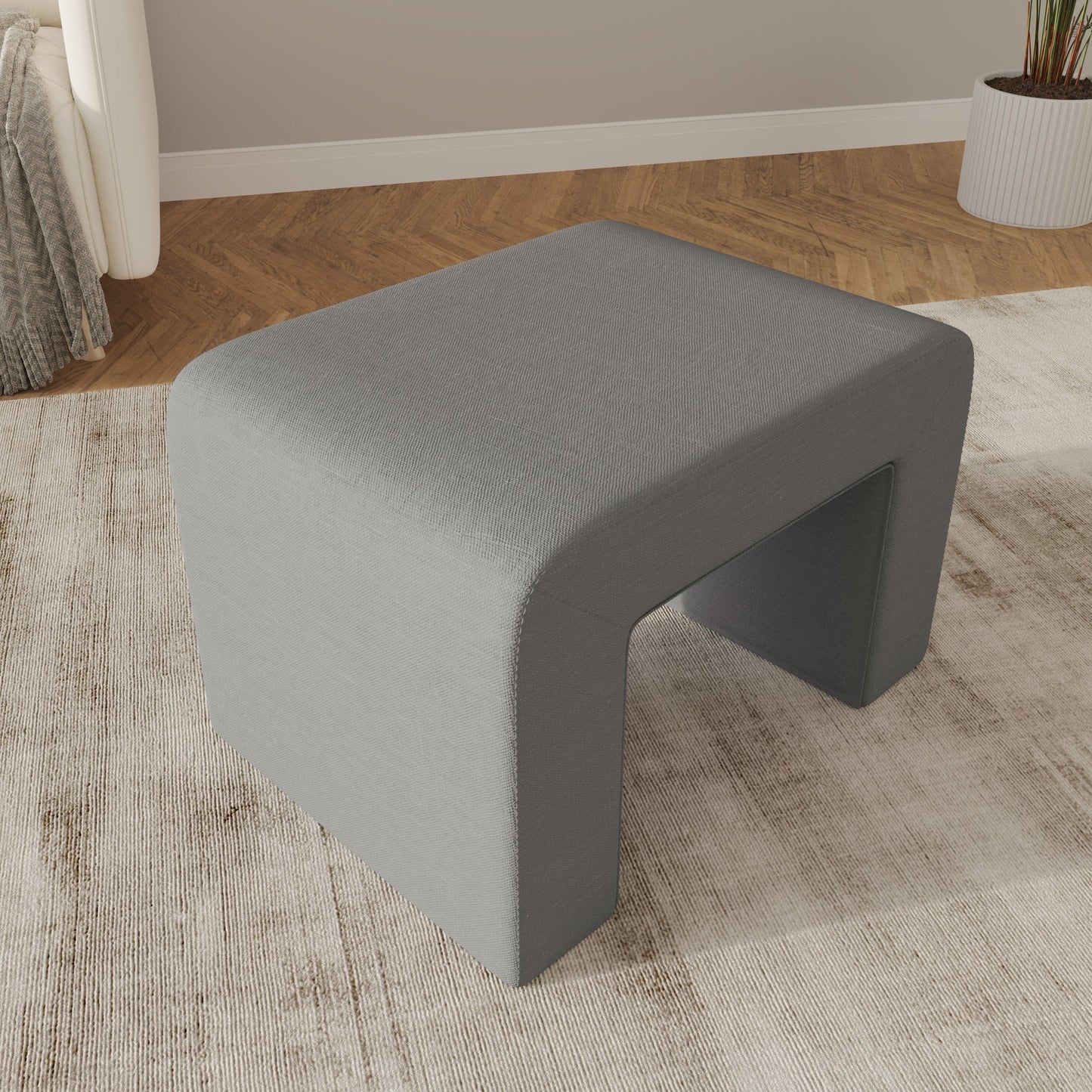 Vint Modern Bench Upholstered in Velvet Boucle With Padded Foam Seat