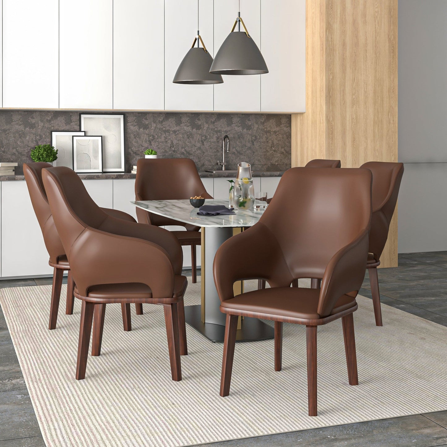 Vivara Collection Dining Chair Upholstered in Leather with Rubberwood Base Set of 2