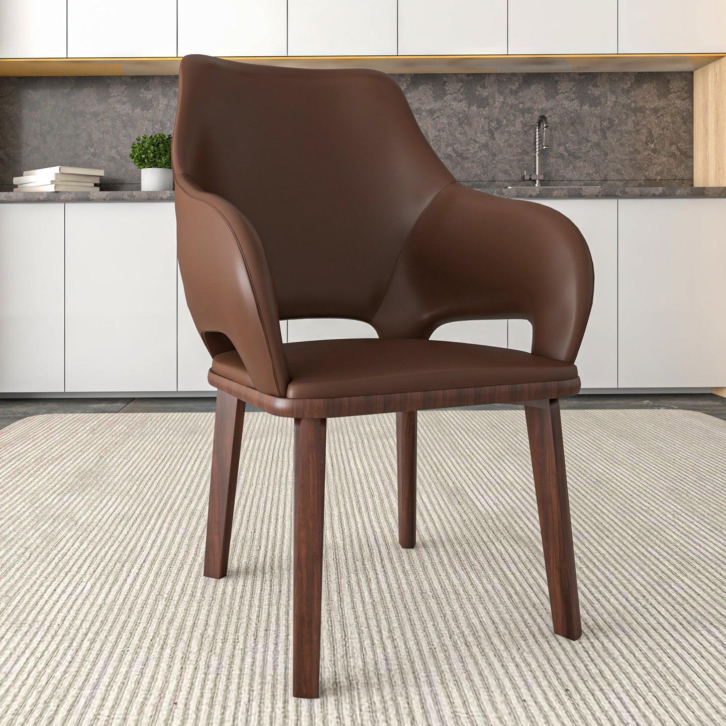 Vivara Collection Dining Chair Upholstered in Leather with Rubberwood Base Set of 2