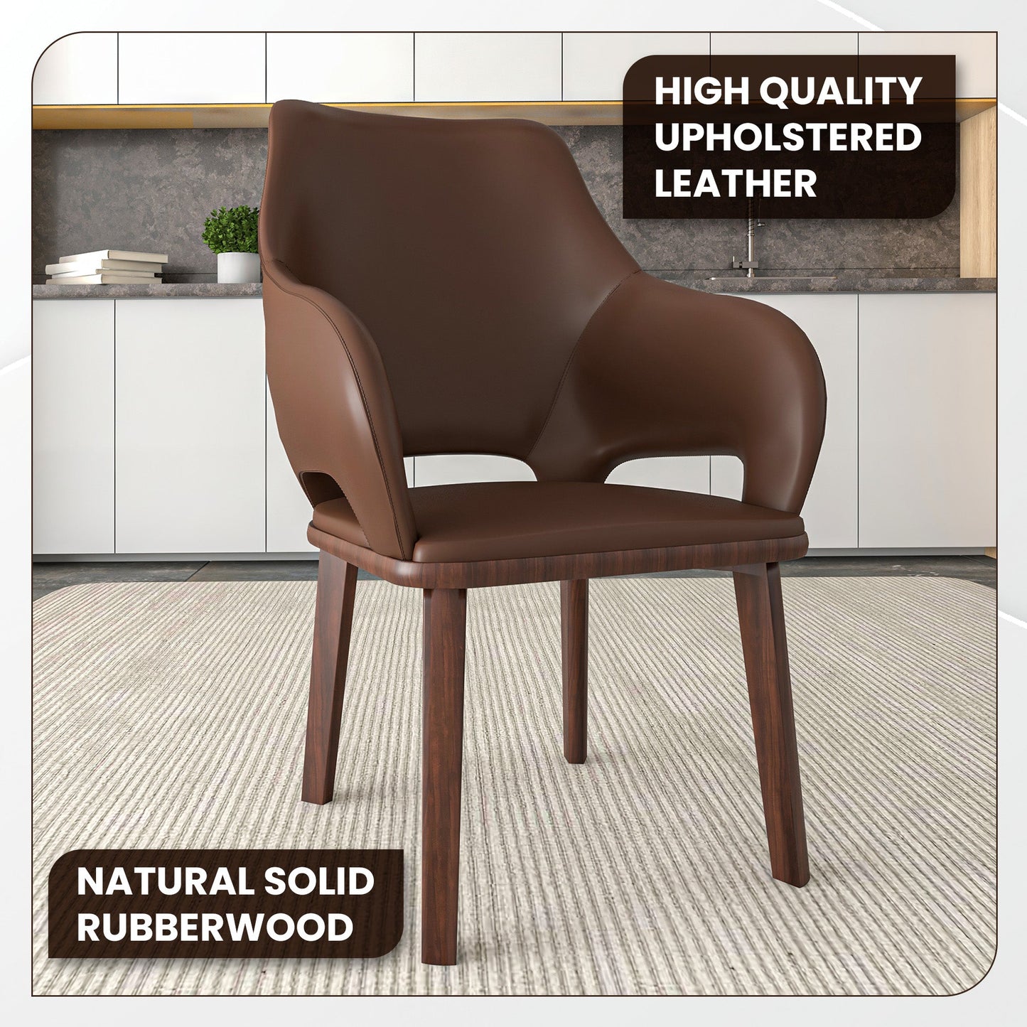 Vivara Collection Dining Chair Upholstered in Leather with Rubberwood Base Set of 2