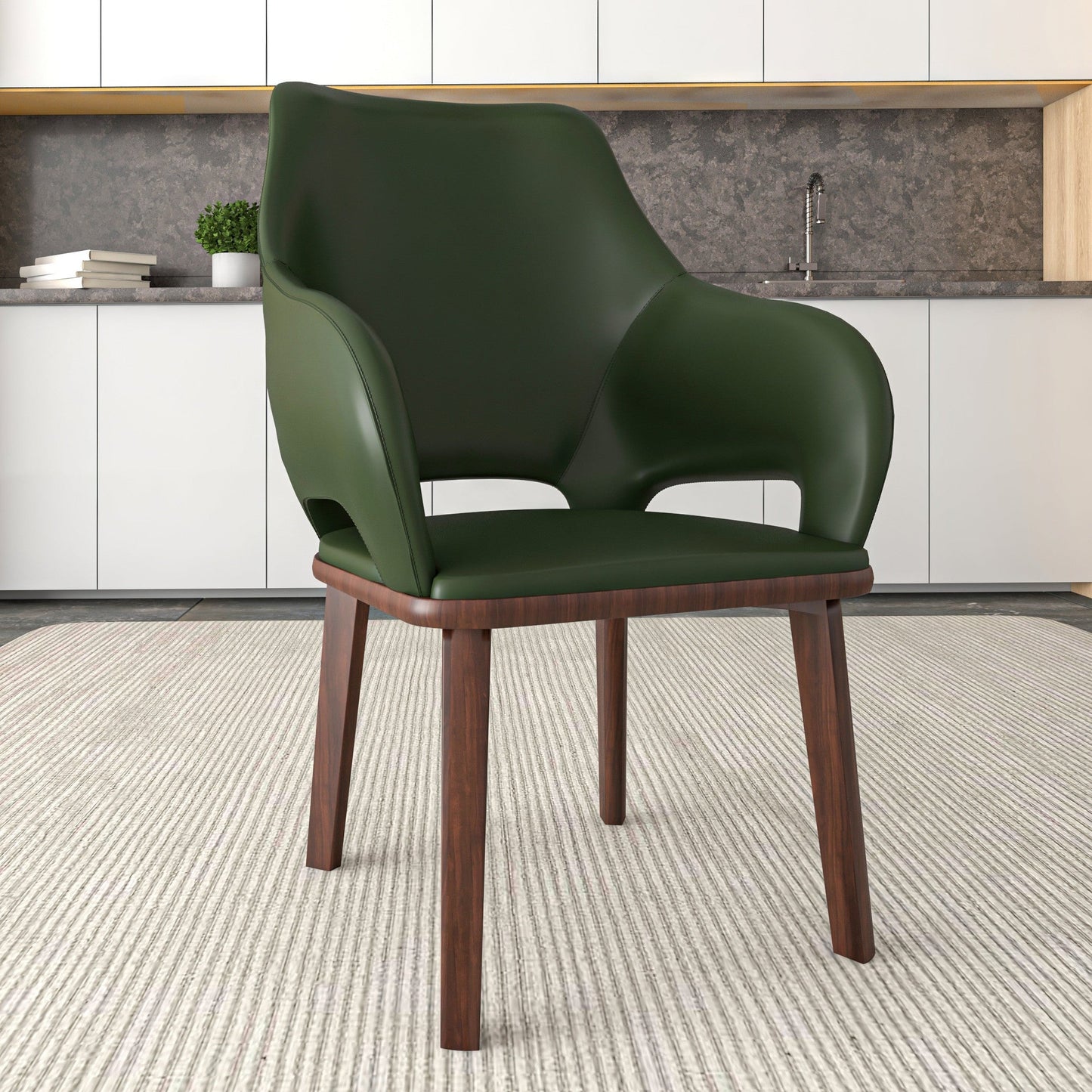 Vivara Collection Dining Chair Upholstered in Leather with Rubberwood Base Set of 2