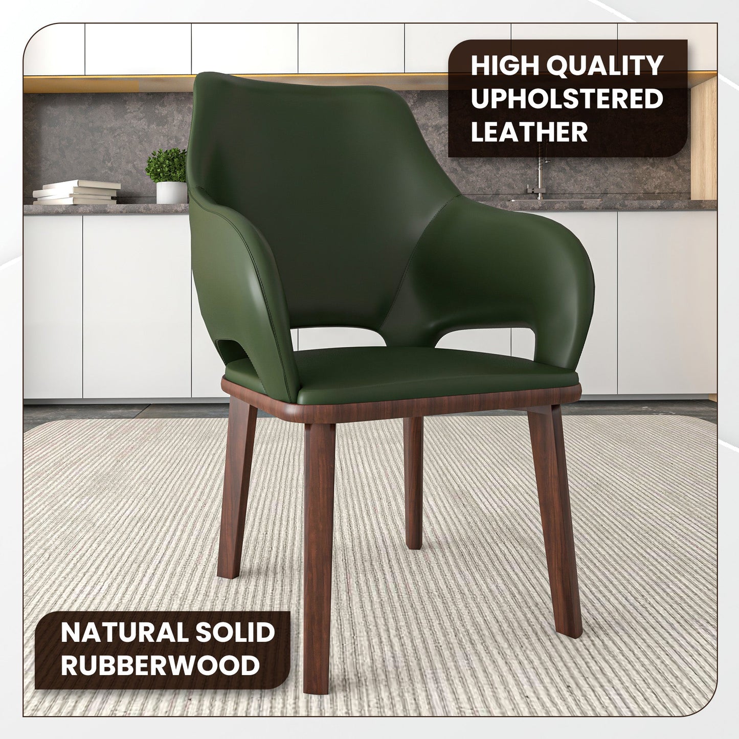 Vivara Collection Dining Chair Upholstered in Leather with Rubberwood Base Set of 2