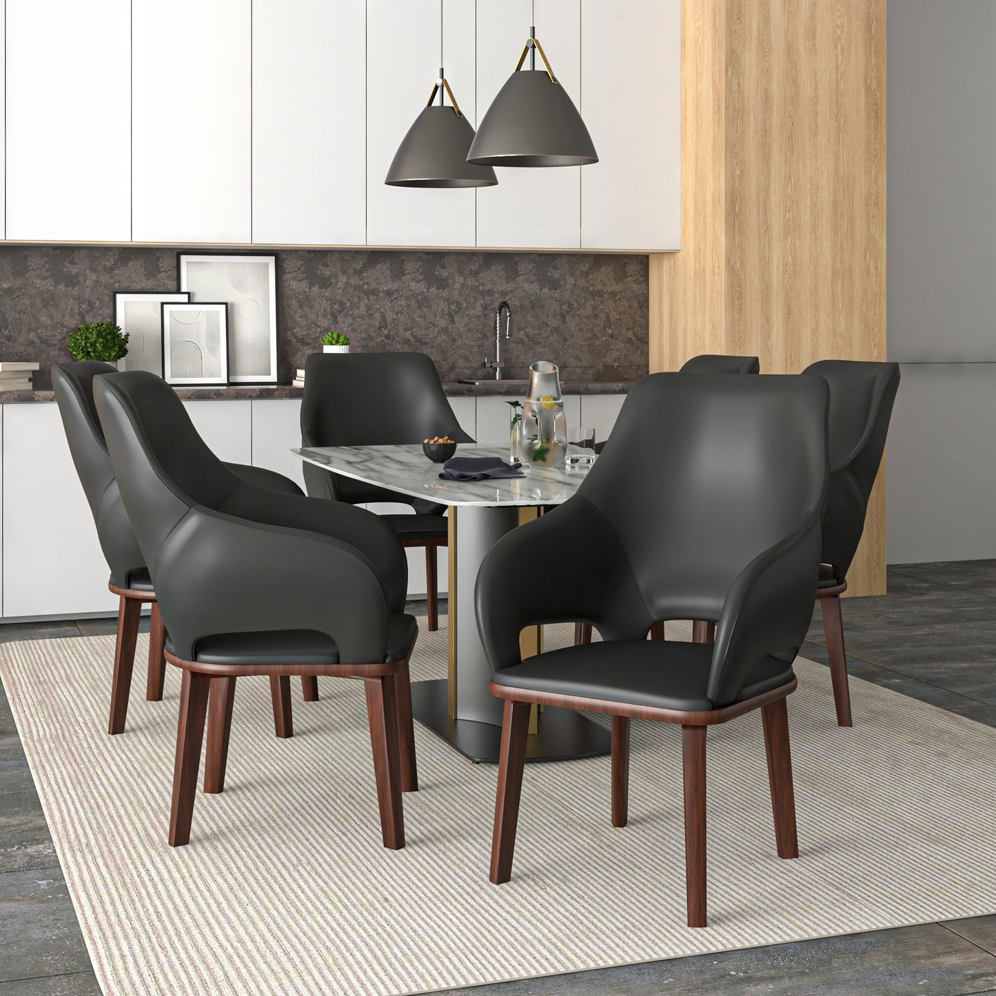 Vivara Collection Dining Chair Upholstered in Leather with Rubberwood Base Set of 2