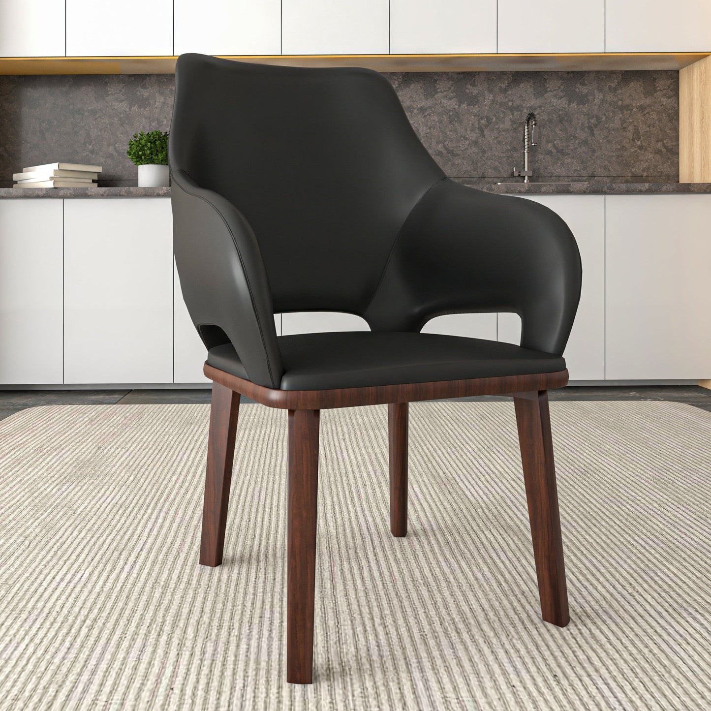 Vivara Collection Dining Chair Upholstered in Leather with Rubberwood Base Set of 2