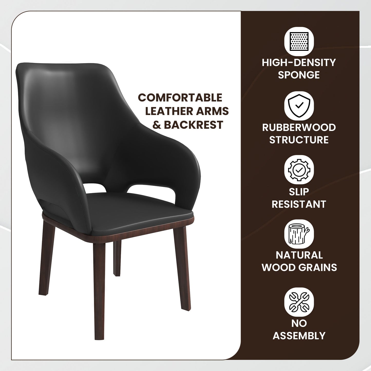 Vivara Dining Chair Upholstered in Leather with Rubberwood Base Set of 4