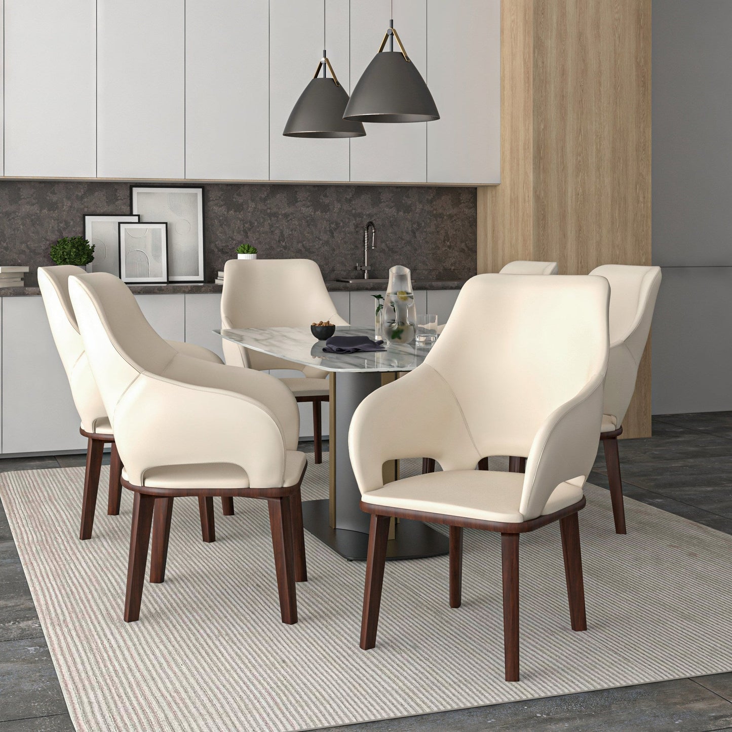 Vivara Collection Dining Chair Upholstered in Leather with Rubberwood Base Set of 2