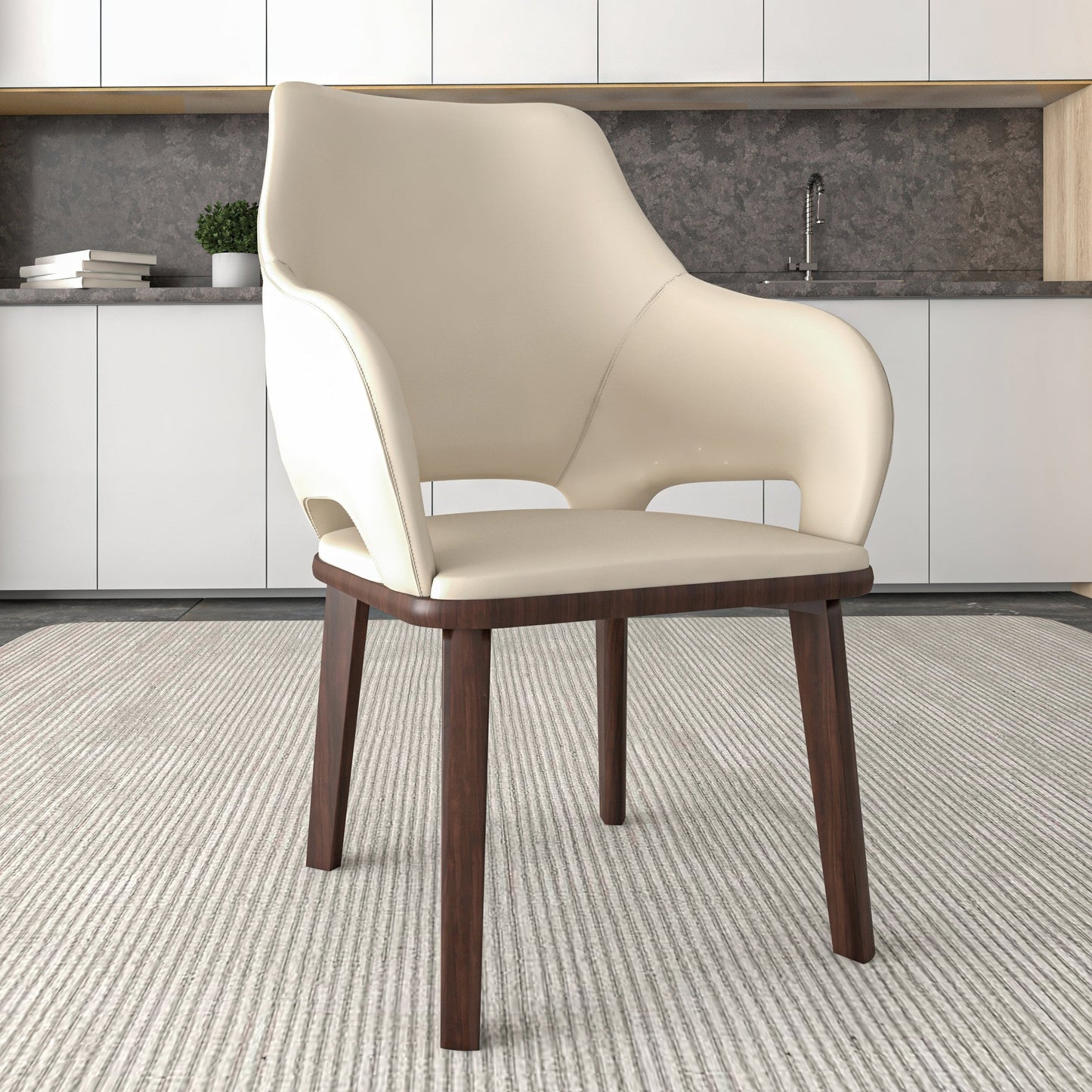 Vivara Collection Dining Chair Upholstered in Leather with Rubberwood Base Set of 2