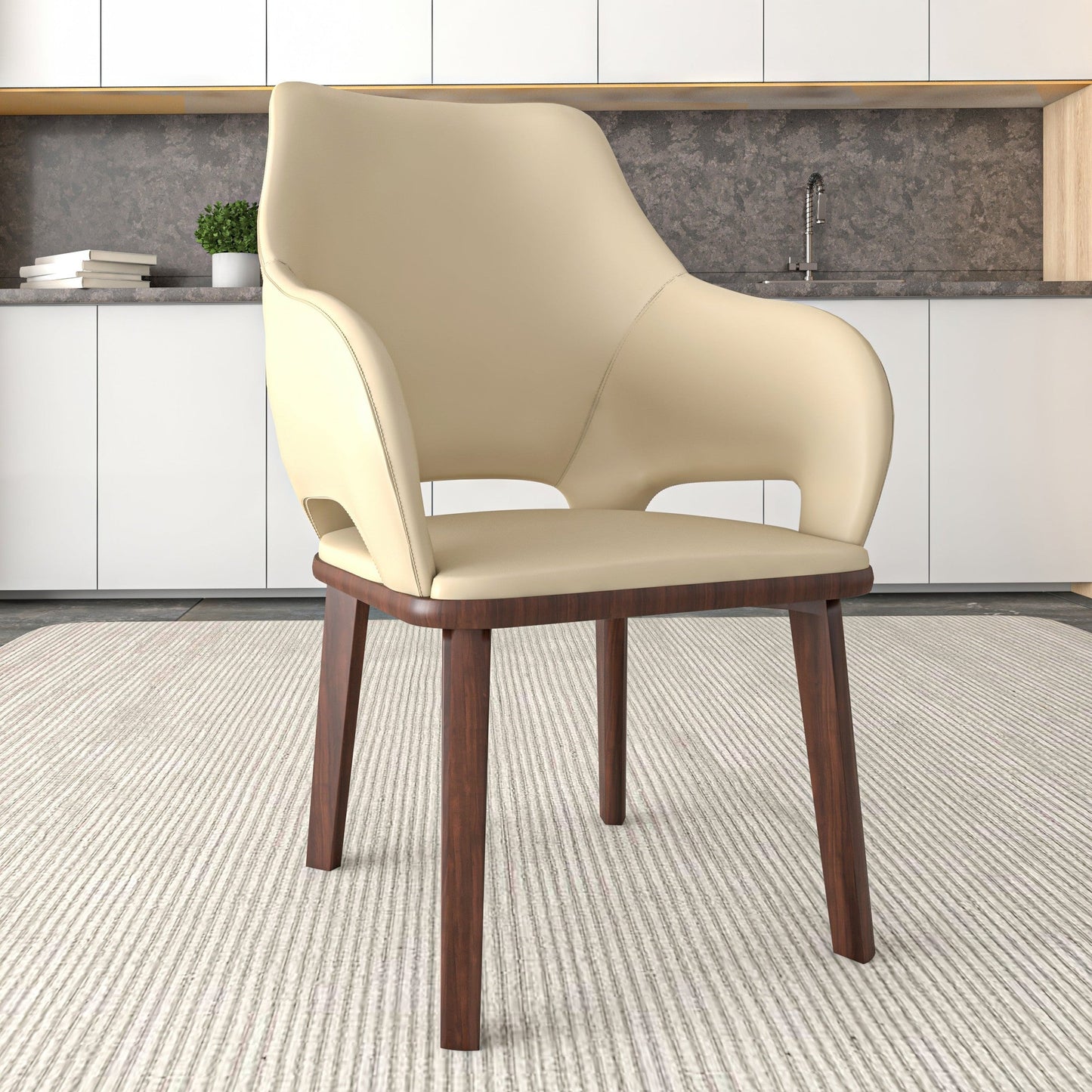 Vivara Collection Dining Chair Upholstered in Leather with Rubberwood Base Set of 2