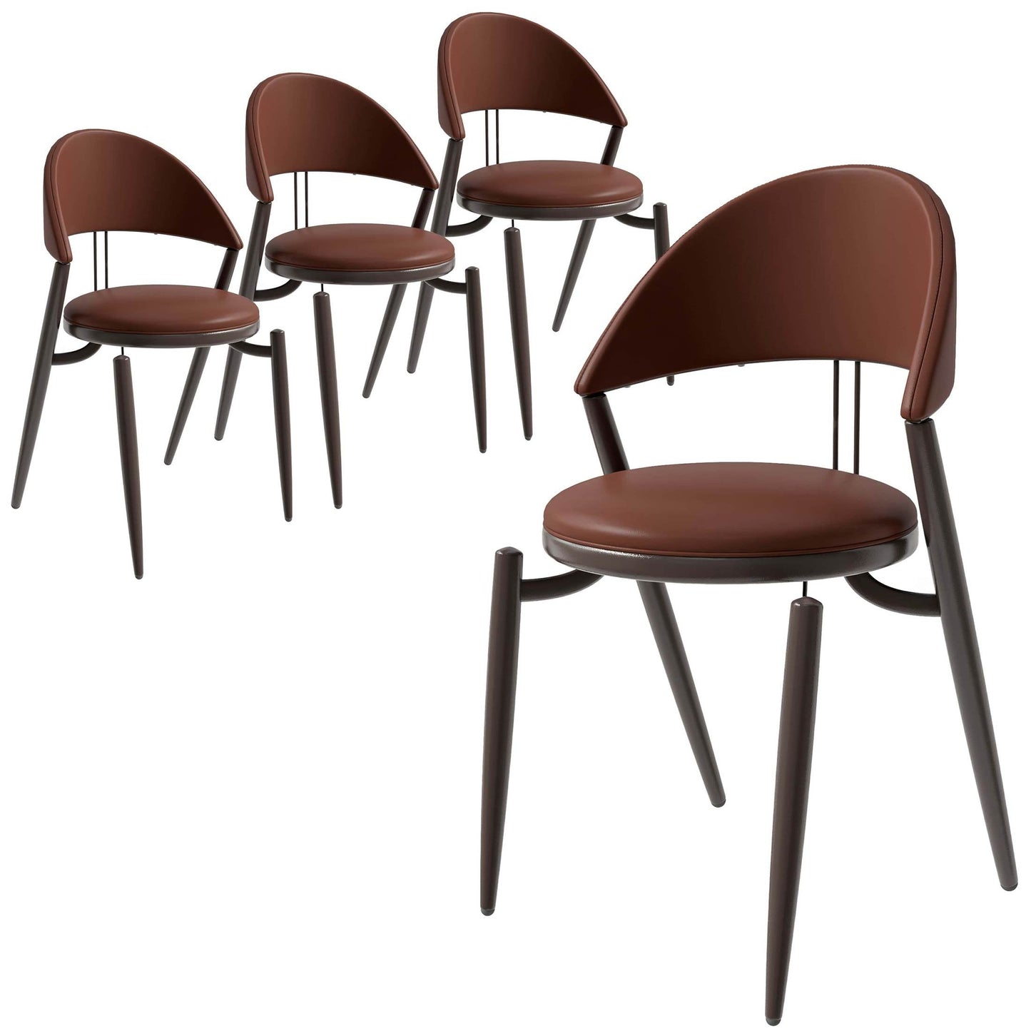 Venice Dining Chair Upholstered Leather in Iron With an Open Curved Back Design Set of 4