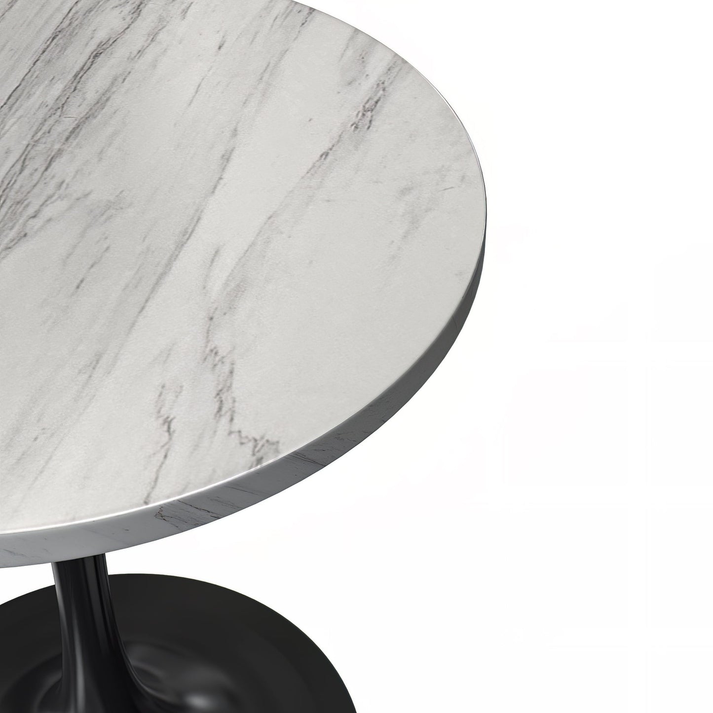 Verve Round Dining Table with MDF/Sintered Stone/Resin Tabletop in Black Stainless Steel Pedestal Base