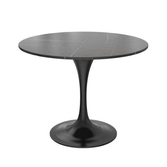 Verve Round Dining Table with MDF/Sintered Stone/Resin Tabletop in Black Stainless Steel Pedestal Base
