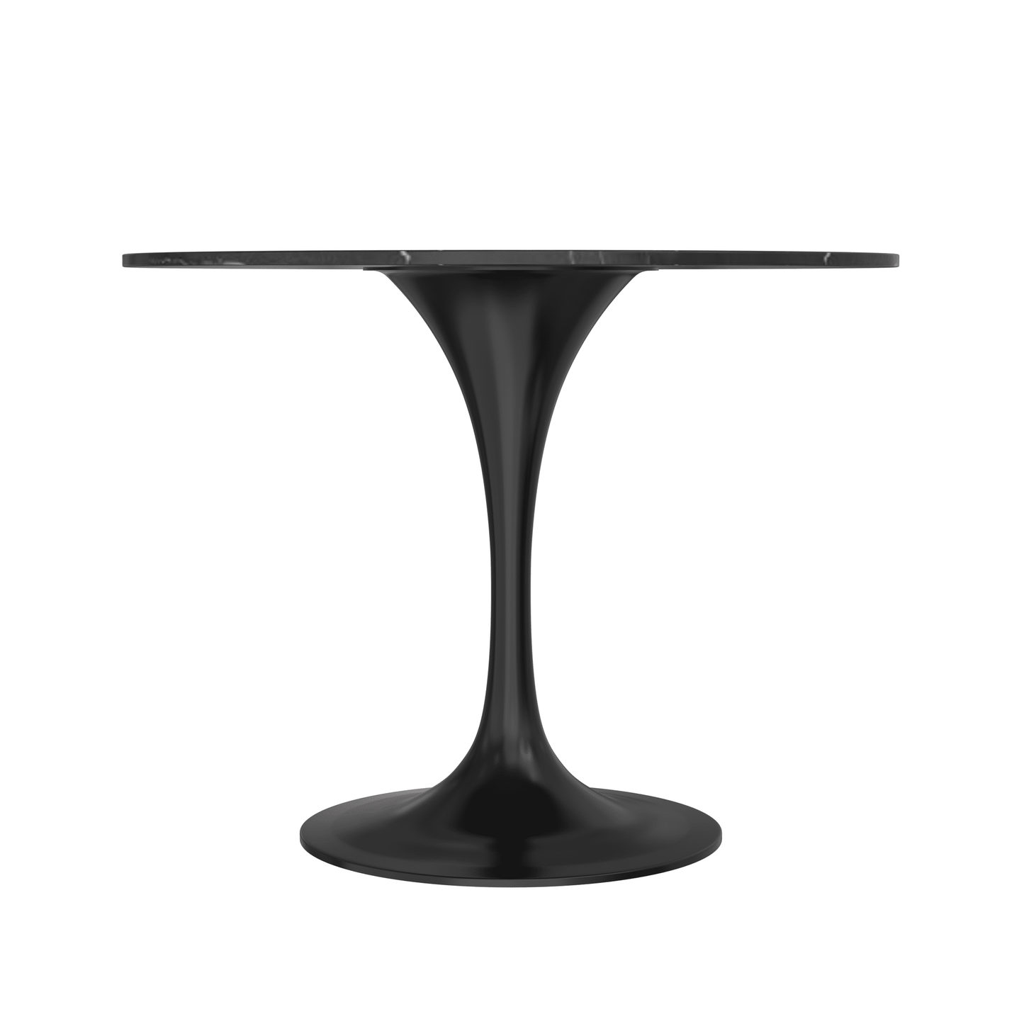 Verve Round Dining Table with MDF/Sintered Stone/Resin Tabletop in Black Stainless Steel Pedestal Base