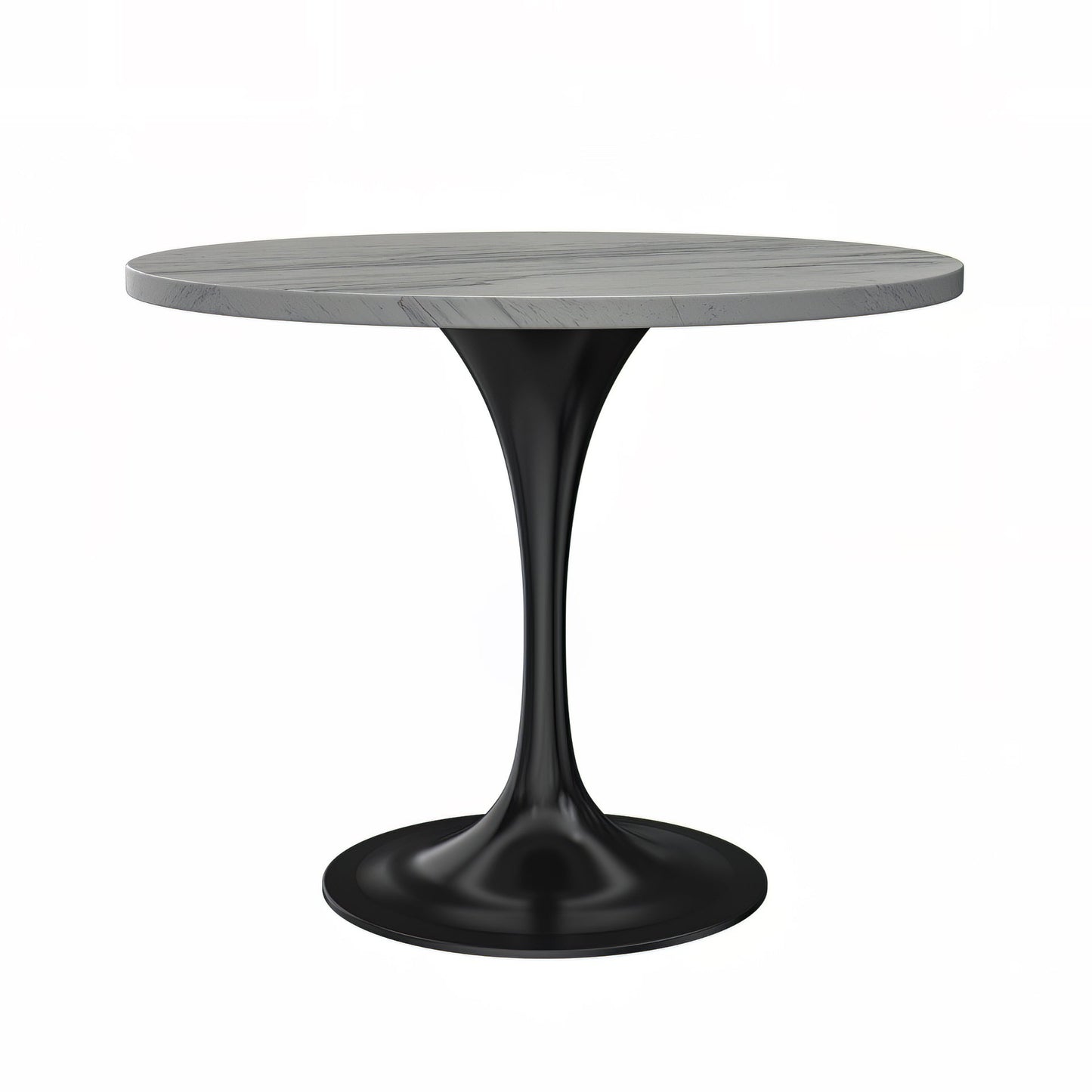 Verve Round Dining Table with MDF/Sintered Stone/Resin Tabletop in Black Stainless Steel Pedestal Base