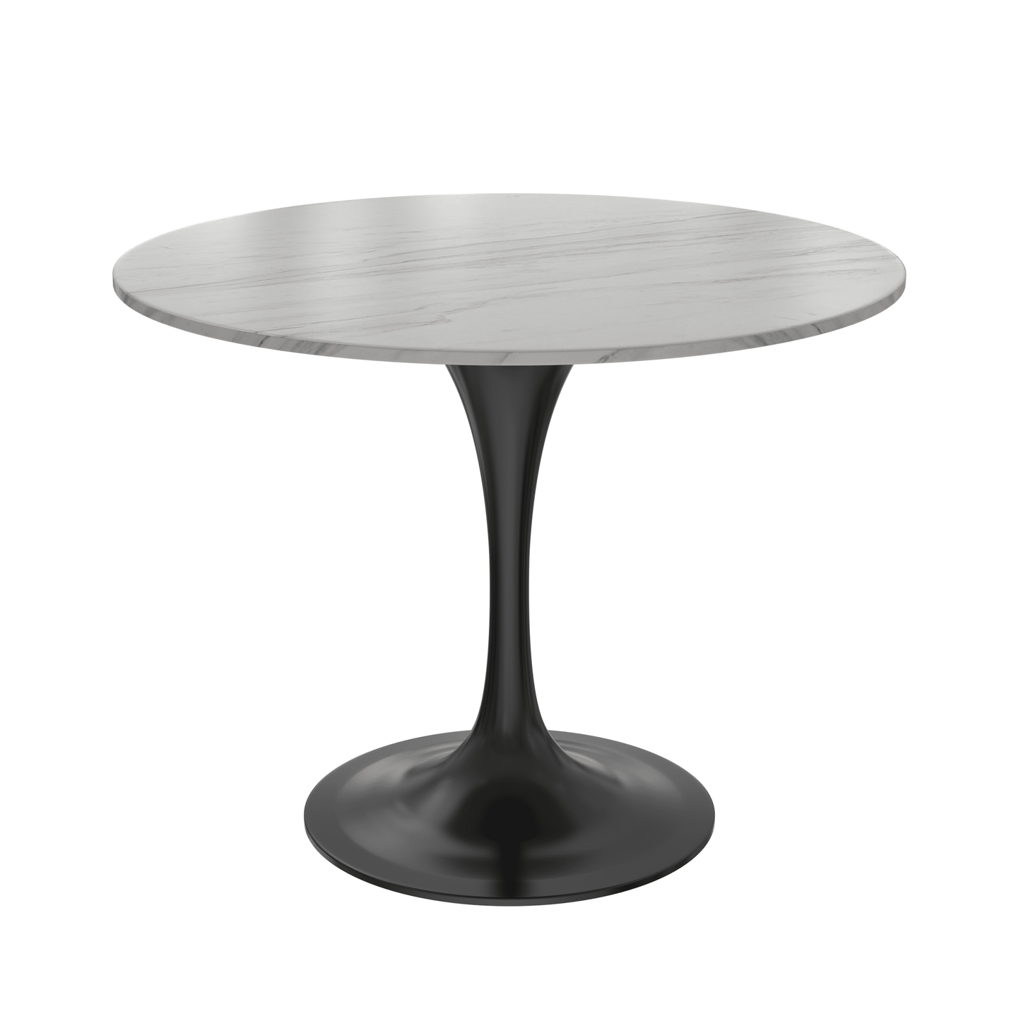 Verve Round Dining Table with MDF/Sintered Stone/Resin Tabletop in Black Stainless Steel Pedestal Base