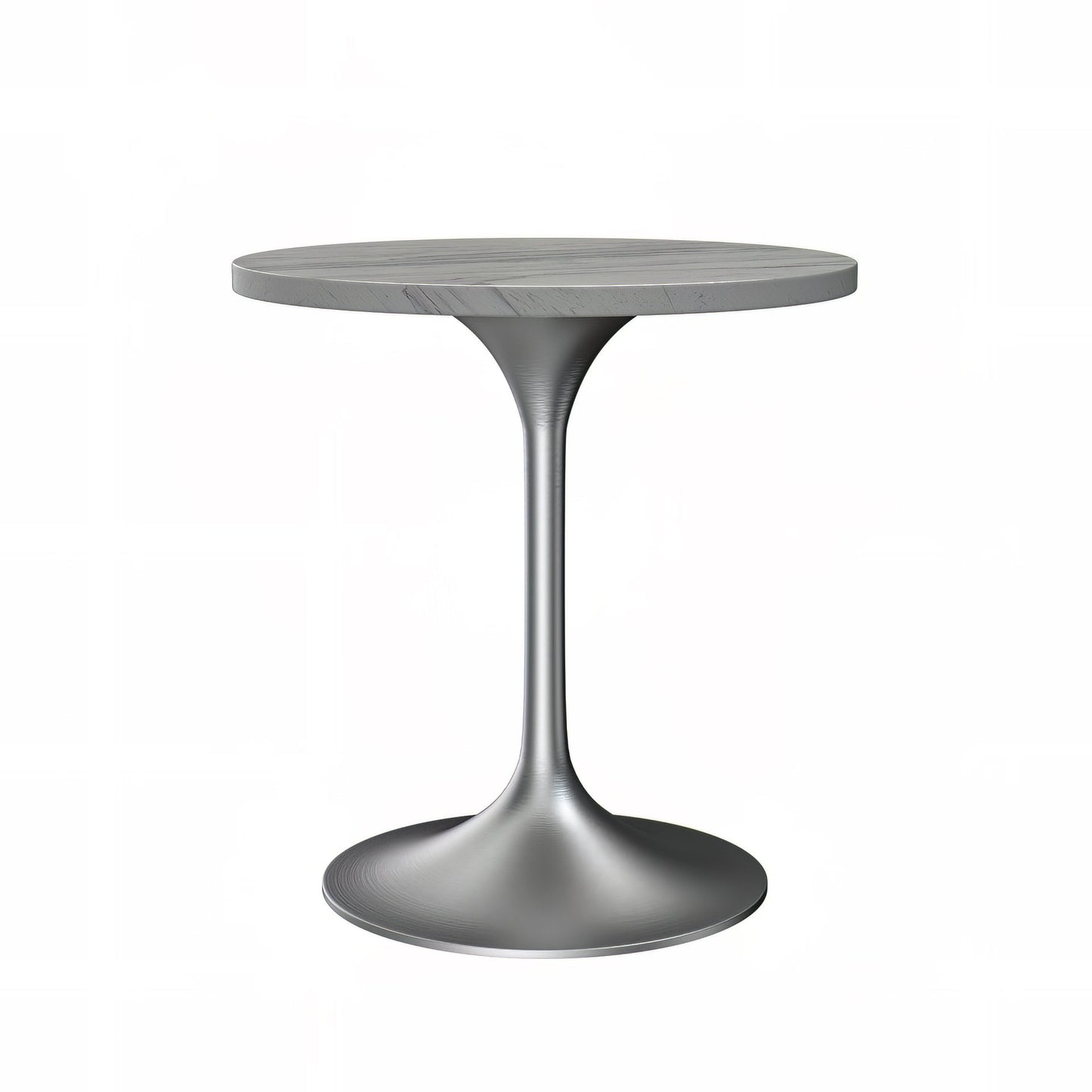 Verve Round Dining Table with MDF/Sintered Stone/Resin Tabletop in Silver Stainless Steel Pedestal Base