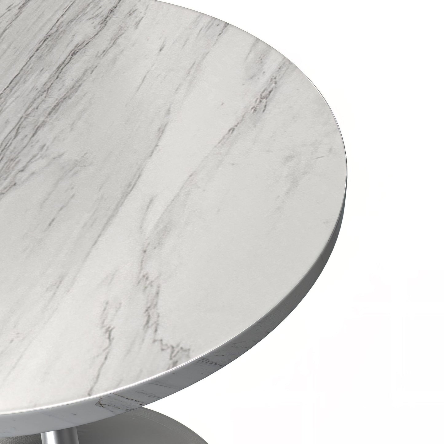 Verve Round Dining Table with MDF/Sintered Stone/Resin Tabletop in Silver Stainless Steel Pedestal Base