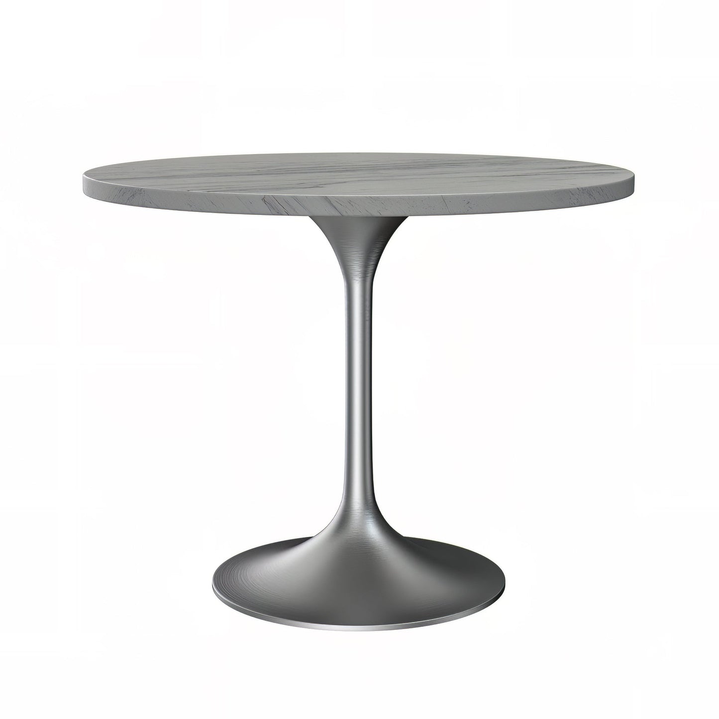 Verve Round Dining Table with MDF/Sintered Stone/Resin Tabletop in Silver Stainless Steel Pedestal Base