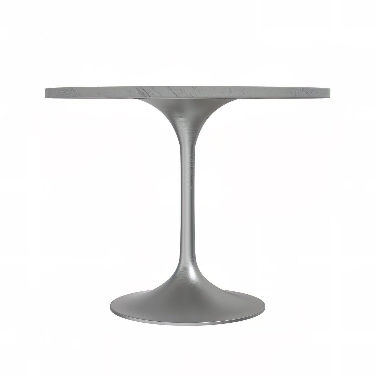 Verve Round Dining Table with MDF/Sintered Stone/Resin Tabletop in Silver Stainless Steel Pedestal Base