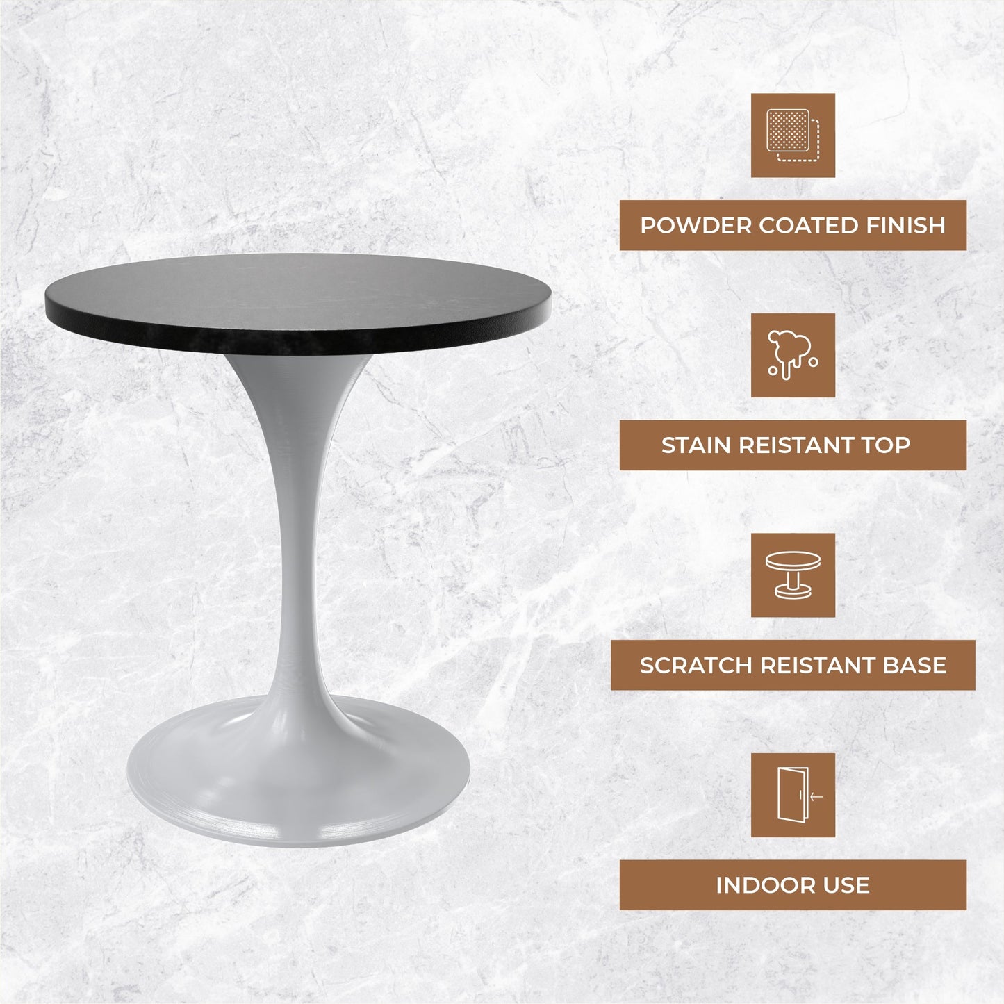 Verve Round Dining Table with MDF/Sintered Stone/Resin Tabletop in White Stainless Steel Pedestal Base