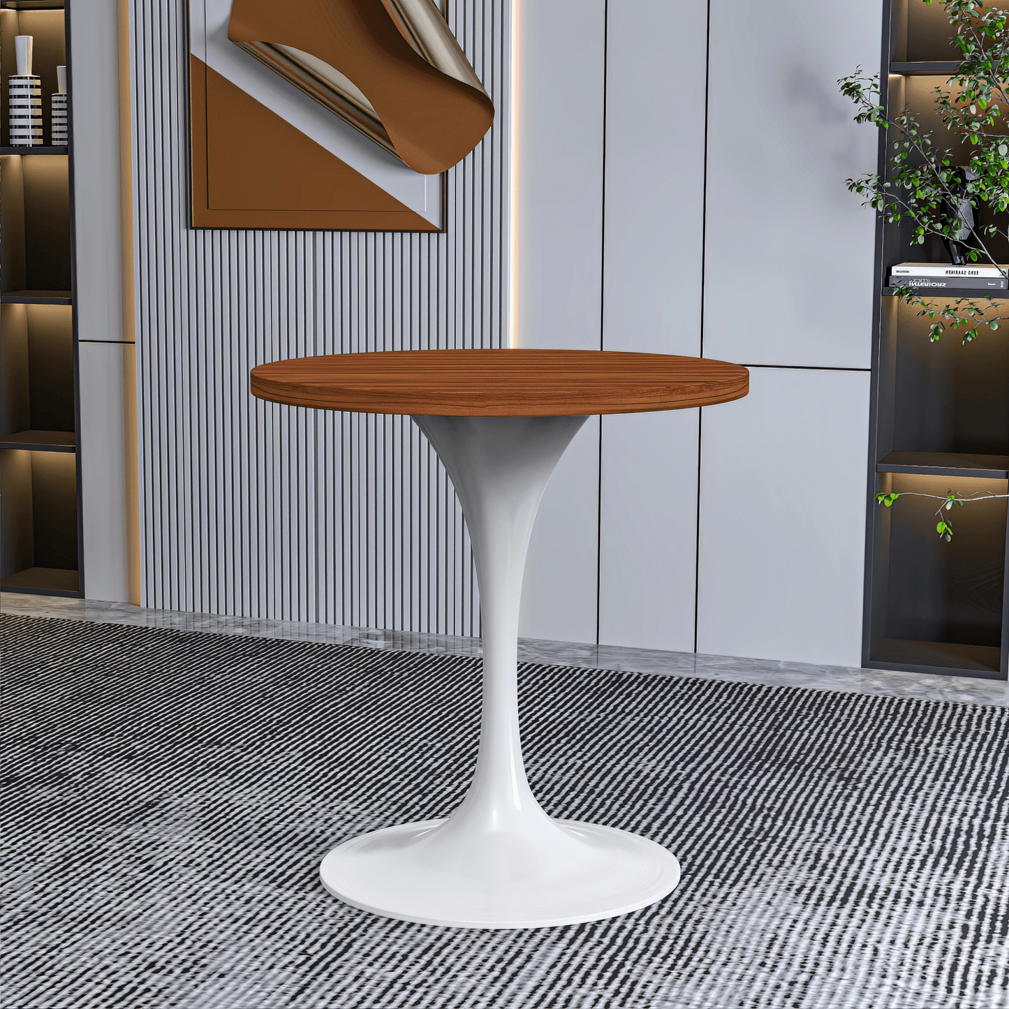 Verve Round Dining Table with MDF/Sintered Stone/Resin Tabletop in White Stainless Steel Pedestal Base