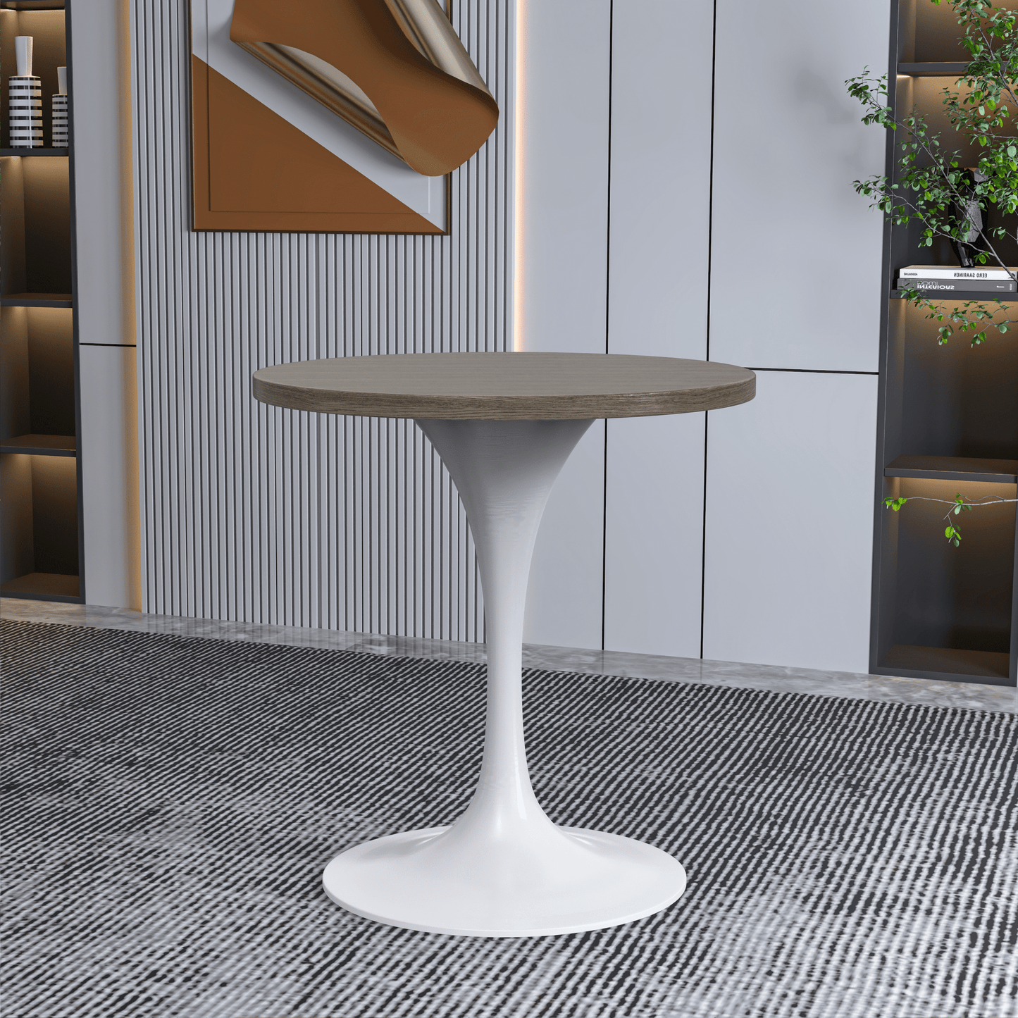 Verve Round Dining Table with MDF/Sintered Stone/Resin Tabletop in White Stainless Steel Pedestal Base