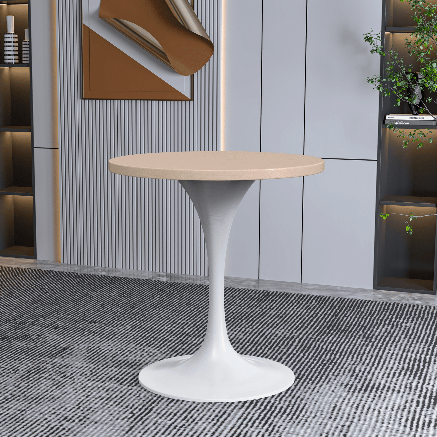 Verve Round Dining Table with MDF/Sintered Stone/Resin Tabletop in White Stainless Steel Pedestal Base