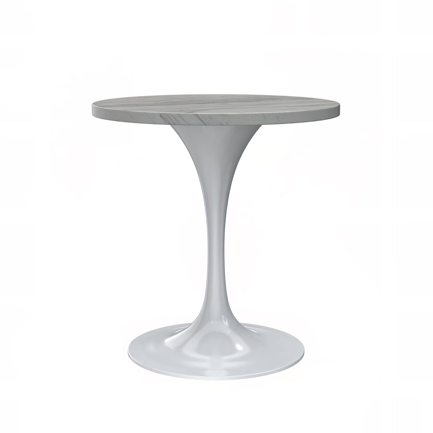 Verve Round Dining Table with MDF/Sintered Stone/Resin Tabletop in White Stainless Steel Pedestal Base